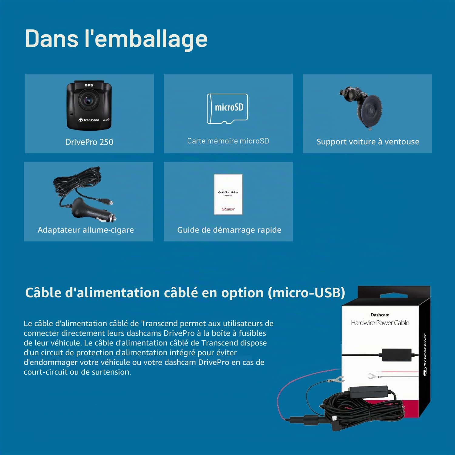 Transcend DrivePro 250 Dashcam 64GB avec GPS Angle de Vue Max - TS-DP250A-64G