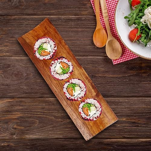 Miniatura 5 de BESTonZON Plato de sushi japonés de madera 2 piezas de sashimi de bambú para servir Geta, placa de sushi, plato de postre de frutas, bandeja de