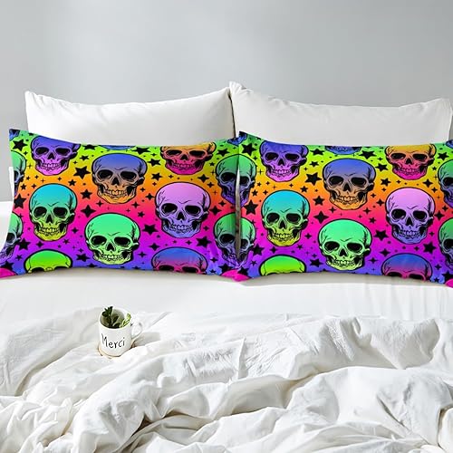 Miniatura 6 de Erosebridal Sábana bajera ajustable de calavera colorida tamaño Queen, diseño de galaxia, diseño de estrellas psicodélicas, juego de cama con diseño