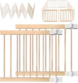 Ulnxiy Foldable Wooden Playpen for Babies & Toddlers - Adjustable Shape and Size, Removable Safety Baby Gate - Indoor Portable Play Yard Activity Center (Two Panels with Connectors)