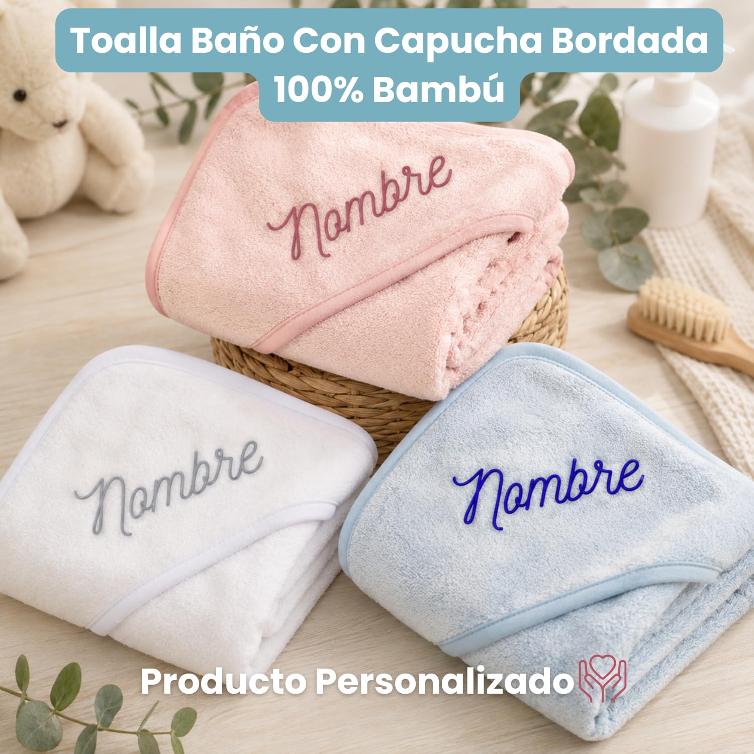 Canastilla Bebé Personalizada Mi Baño Clásico con Sophie, Capa de Baño, Babero Bordado, Chupete Grabado y Set de Higiene (Rosa)