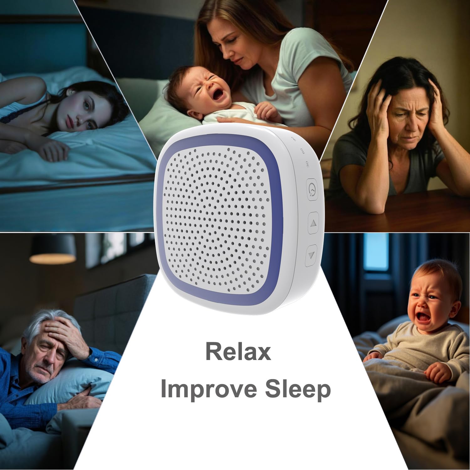 Máquina de ruido blanco, máquina de sonido de conexión inalámbrica con 36 sonidos relajantes, máquina de dormir para adultos, bebés, niños, función de memoria, 3 temporizadores, 15 niveles de volumen