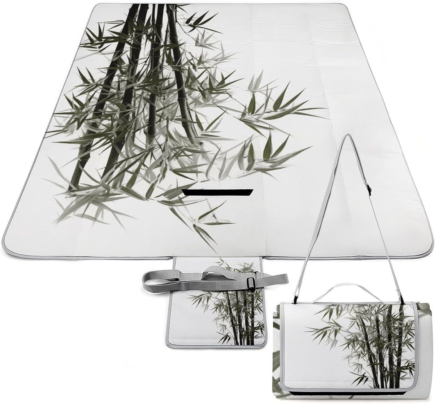 Asian Bamboo Waterproof Picnic Blanket 58.3''x58.3'',Portable and Foldable Picnic Mat with Handle,Outdoor Blankets for Lawn Park Beach Travel