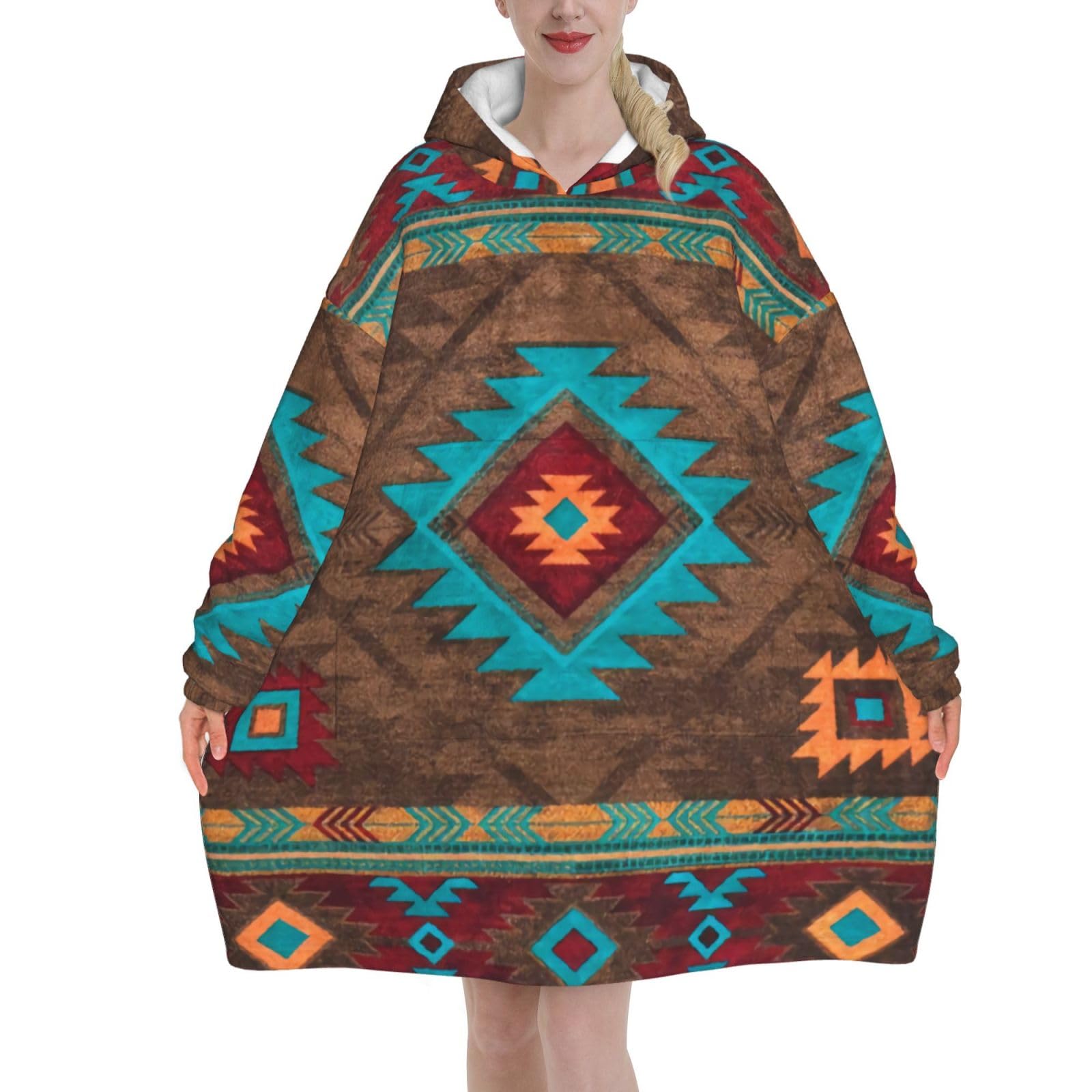 African Tribal Aztec Blanket Hoodies For Women And Men Adult Oversize Wearable Blanket Hoodies For Soft And Warm