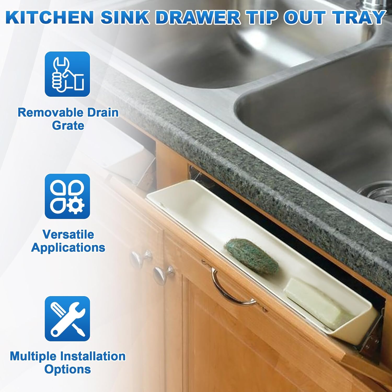 Upgraded 11" Tip-Out Plastic Sink Trays + Steel LD-0220-50SC Soft Close Pivot Hinges Kitchen Sink Tip Out Tray Hinges with 8 x Mounting Screws and 4 x Adhesive Screws for Kitchen and Bathroom -2 Sets