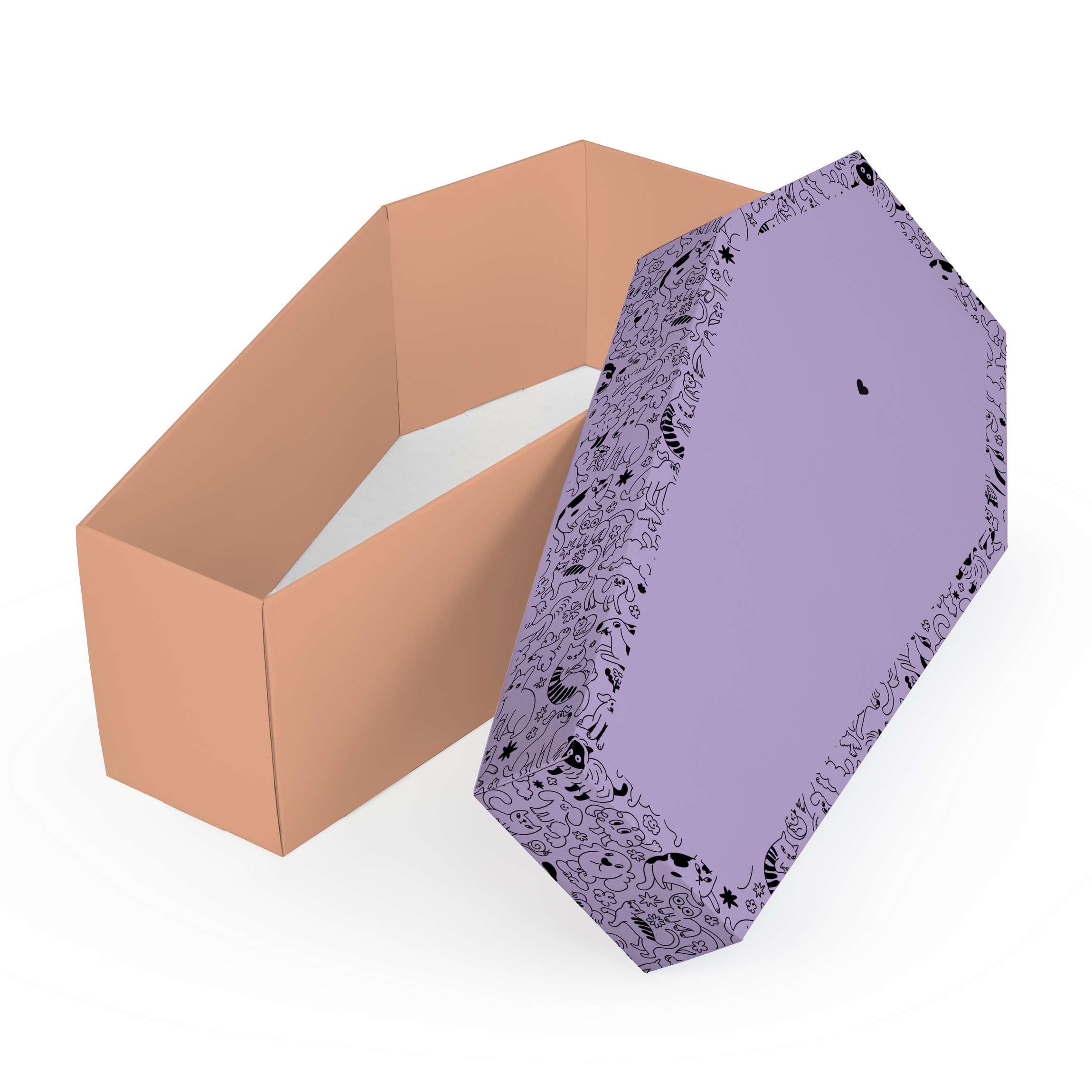 FOLDZILLA Cardboard Animal Coffin for Dogs, Cats and Small Animals 26 x 14 x 8 cm Cardboard Coffin to Say Goodbye - Apricot Lilac