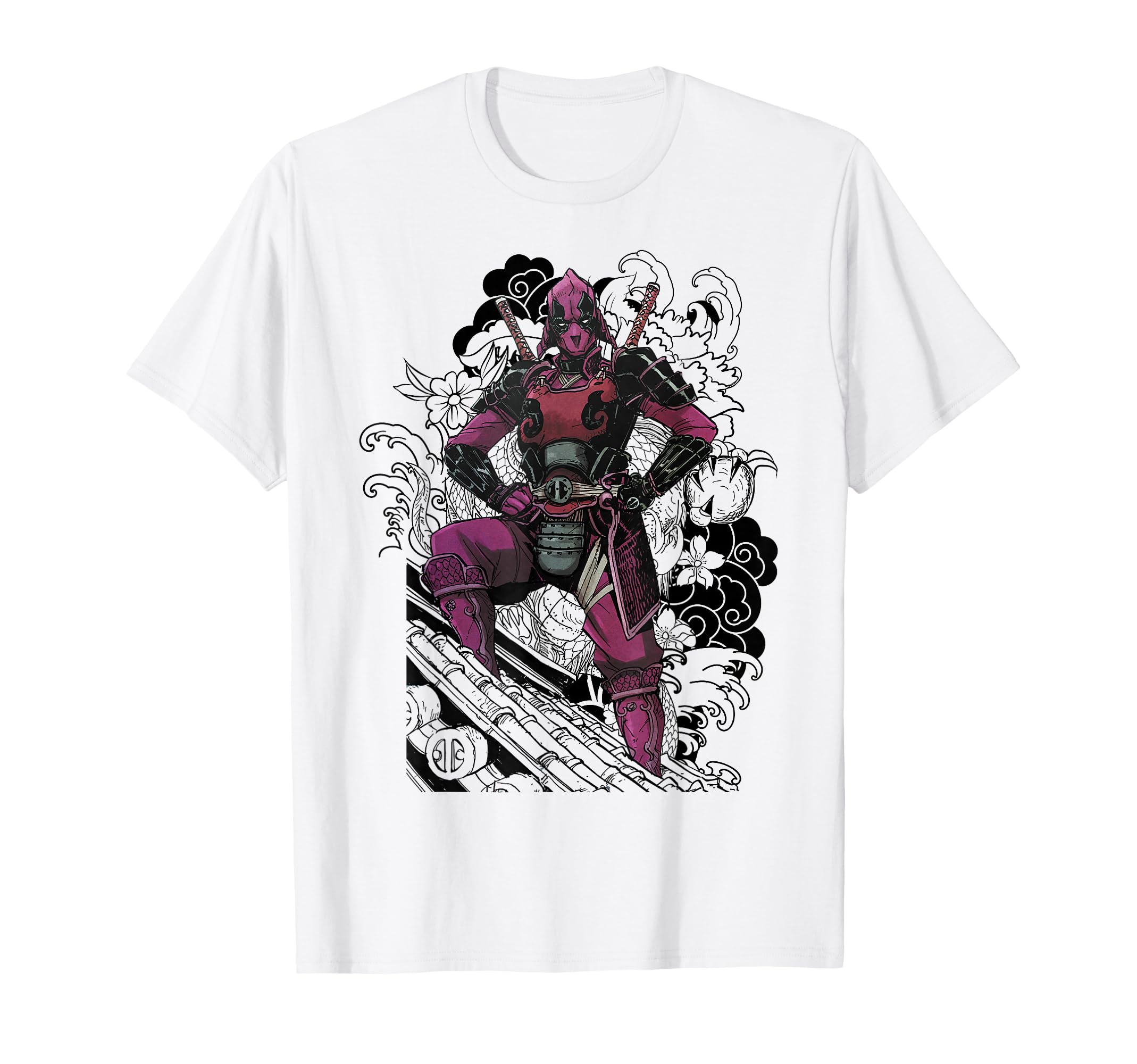 Marvel Deadpool Samurai Dragon Floral Graphic T-Shirt