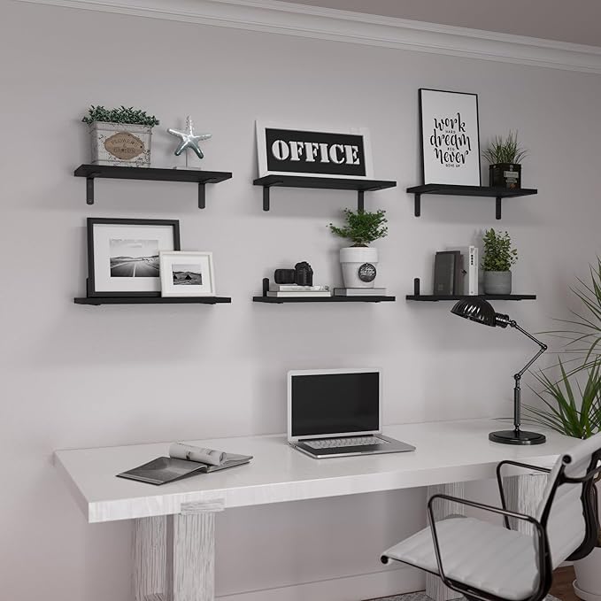 WOPITUES Wood Floating Shelves Set of 6, Shelves for Wall Decor, Farmhouse Shelf for Bedroom, Bathroom Storage Shelves, Book Shelves for Living Room - Rustic Brown