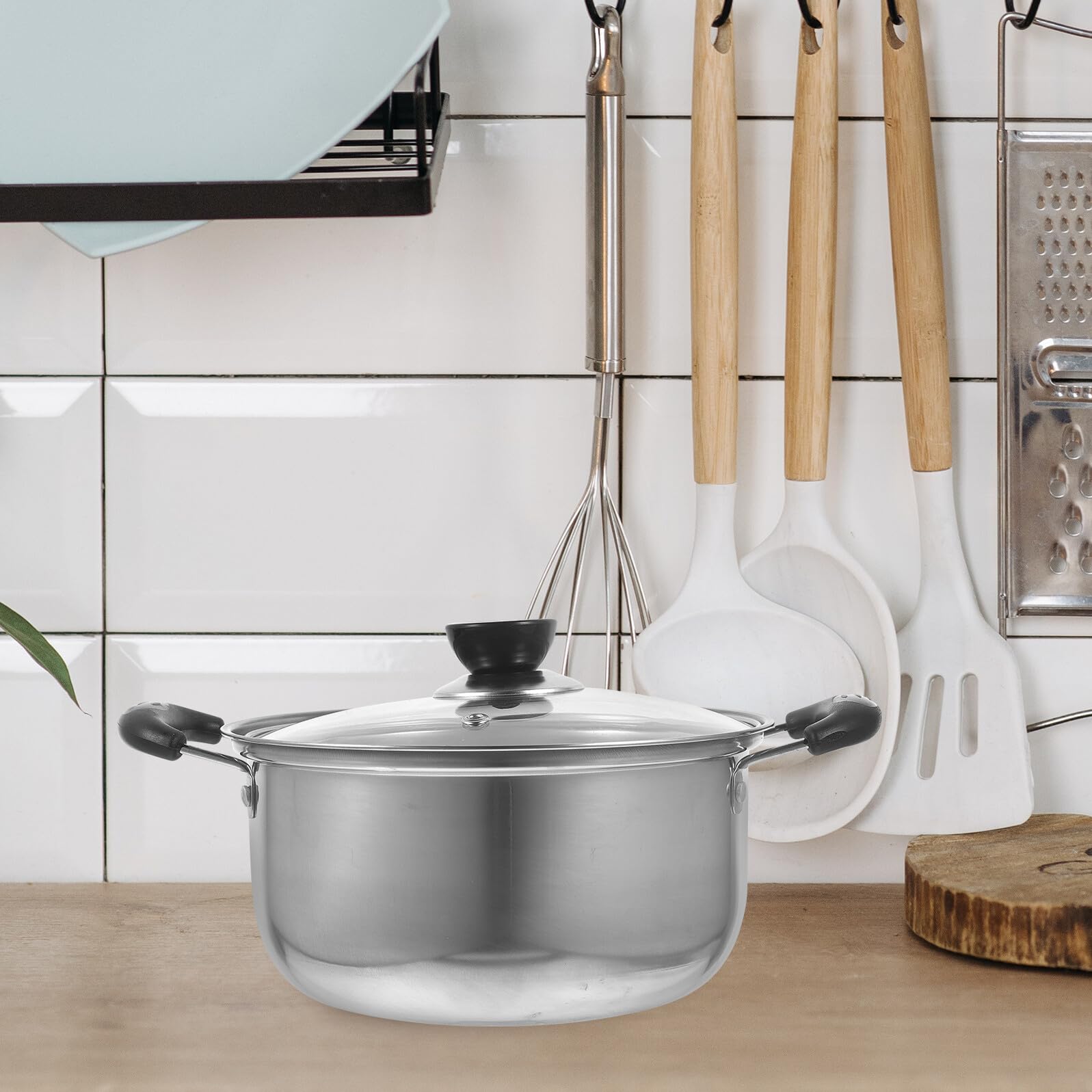 Lurrose Set da Cucina 3 Pezzi in Acciaio Inossidabile Resistente Pentola, Padella Anti Deformazione e Maneggevole, la Preparazione di Zuppe e Fritture