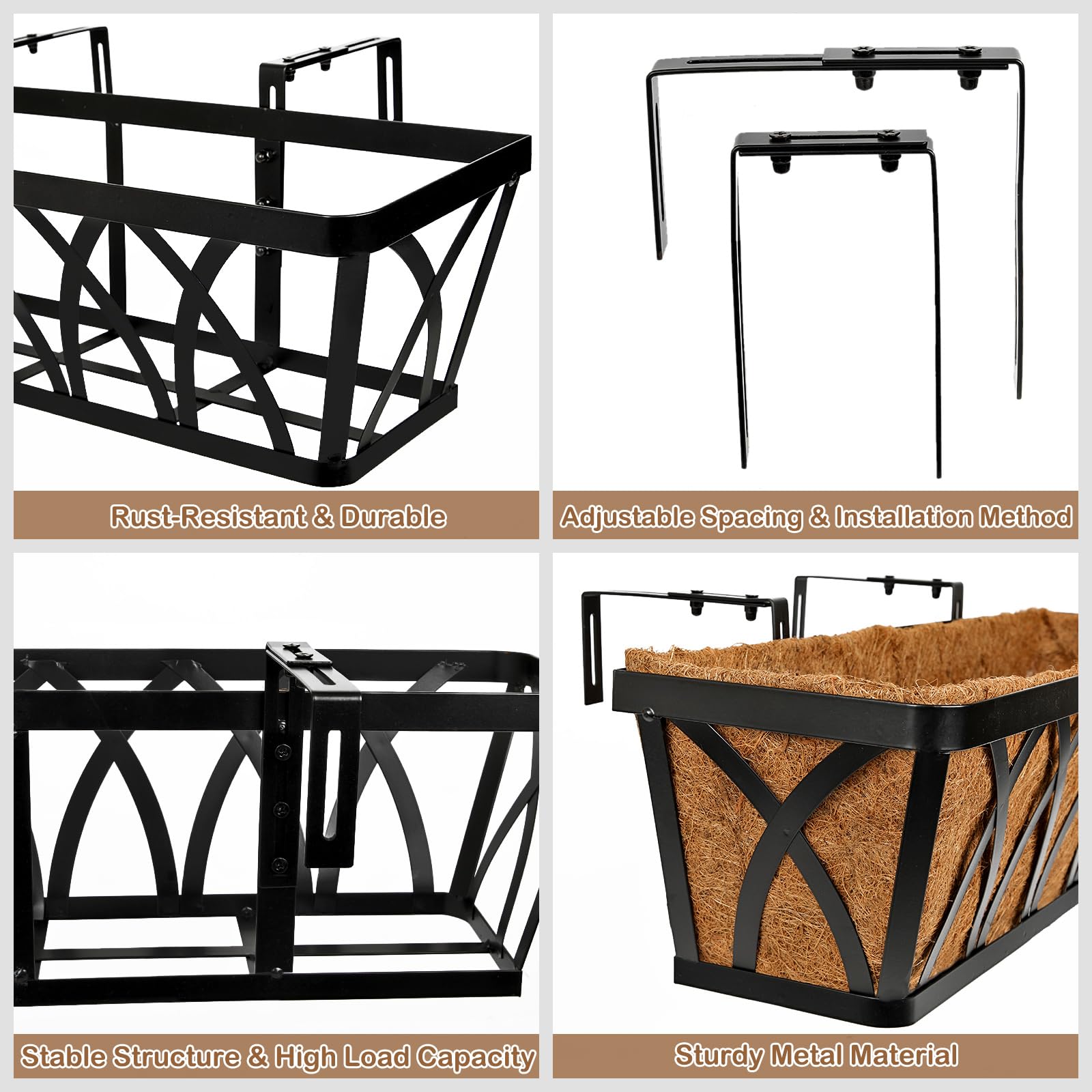 Lot de 2 pots de fleurs suspendus en métal de 61 cm de long avec motif croix