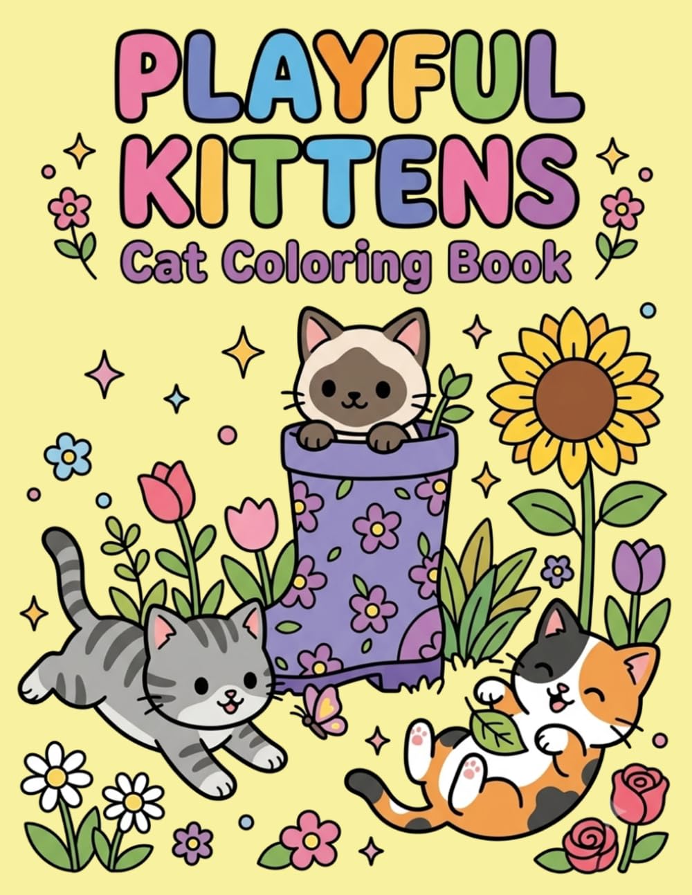 Playful Kittens: Cat Coloring Book: A Whimsical Garden Adventure | Simple and Adorable Illustrations Featuring Happy Cats, Flowers, and Fun Outdoor Scenes for All Ages