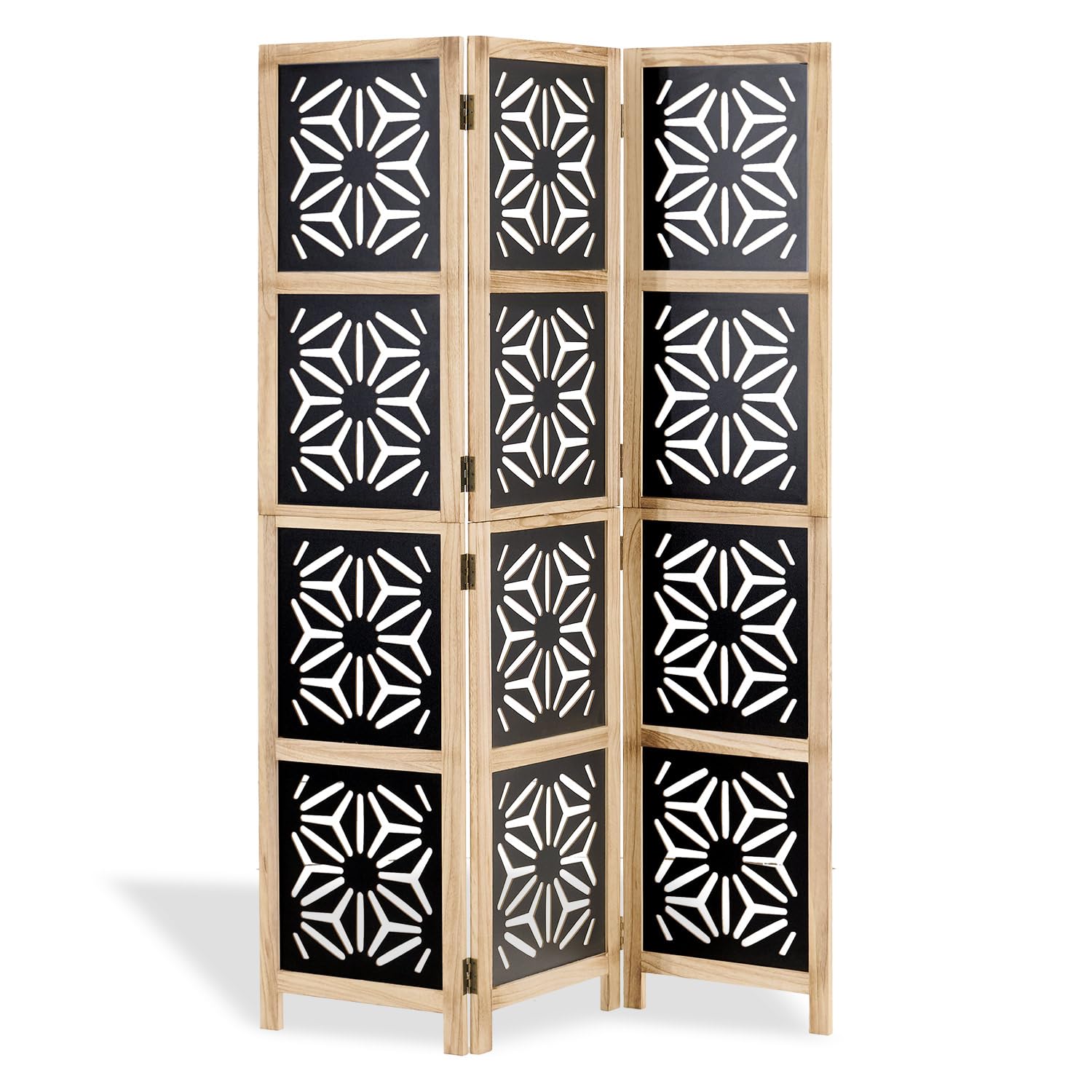 Homestyle4u 2015 Paravent en bois naturel noir naturel 3 pièces Brise-vue