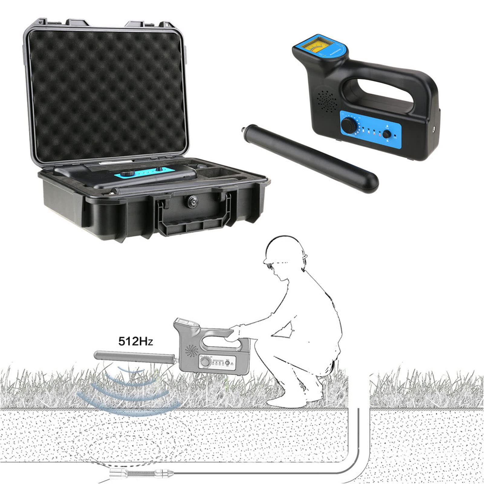Localizador de Tuberías Subterráneas, Cámara de Endoscopio de Alcantarillado Industrial de Mano, Detector de Bloqueo del Detector del Localizador del Receptor Inalámbrico 512HZ con Transmisor(EU)