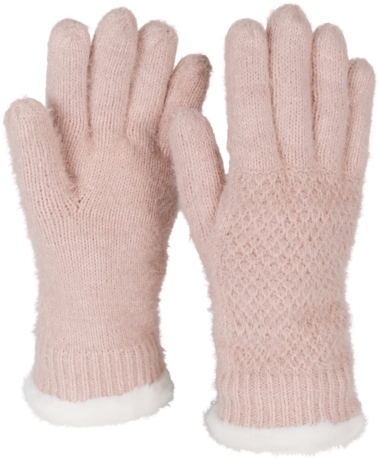 Stylebreaker Women's Old Rose Warm Winter Gloves With Rice Grain Pattern And Fleece, Thermo Knitted Gloves, Finger Gloves 09010040, Colour: