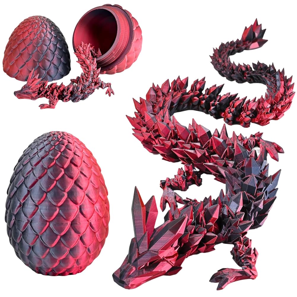 Laser Black 3D Dragon Egg Set,Articulated Dragon Crystal Ornaments, Desk Toys,PLA Hinged Toy,Flexible Joint Desk Toy