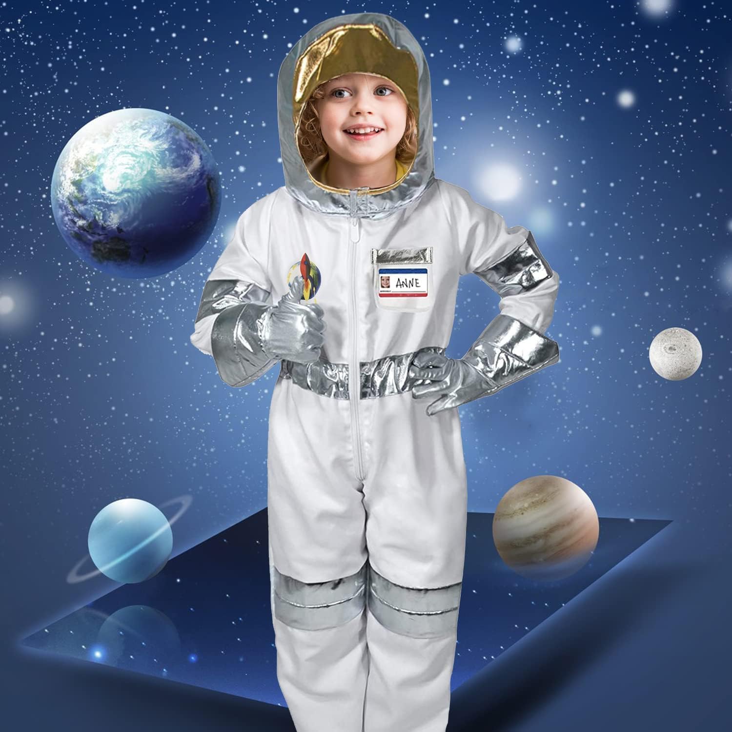 Discoball Kids Spaceman Costume Child Astronaut Costume Spacesuit Spaceman Jumpsuit Girls Fancy Dress Outfit Halloween Costumes for Boys White Uniform (Size: (3-6 Years)) - Image 4