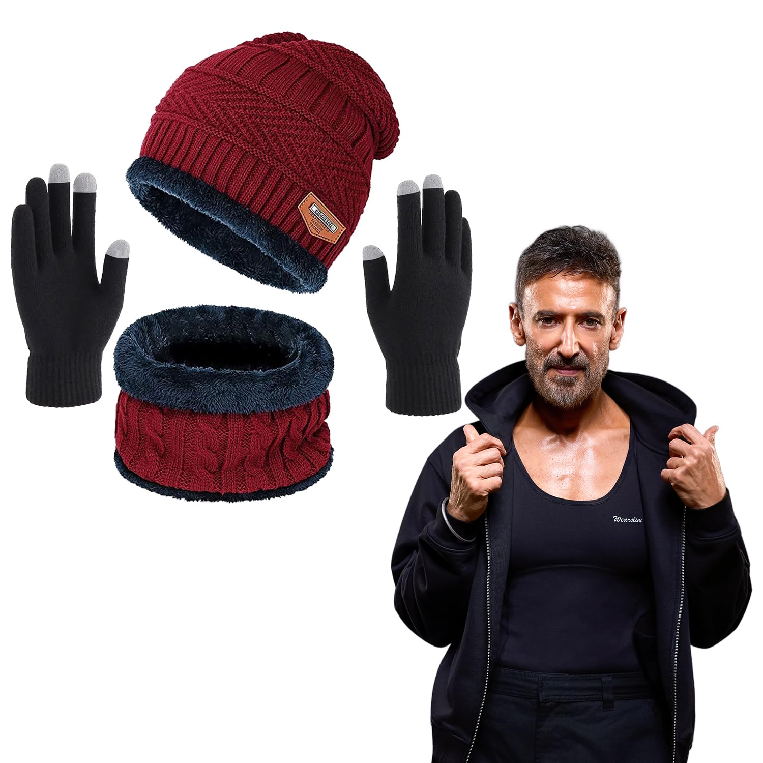 Wearslim® Warm Knit Hats, Skull Cap with Neck Warmer Winter Wear Beanie Hats Scarf Set for Men and Women