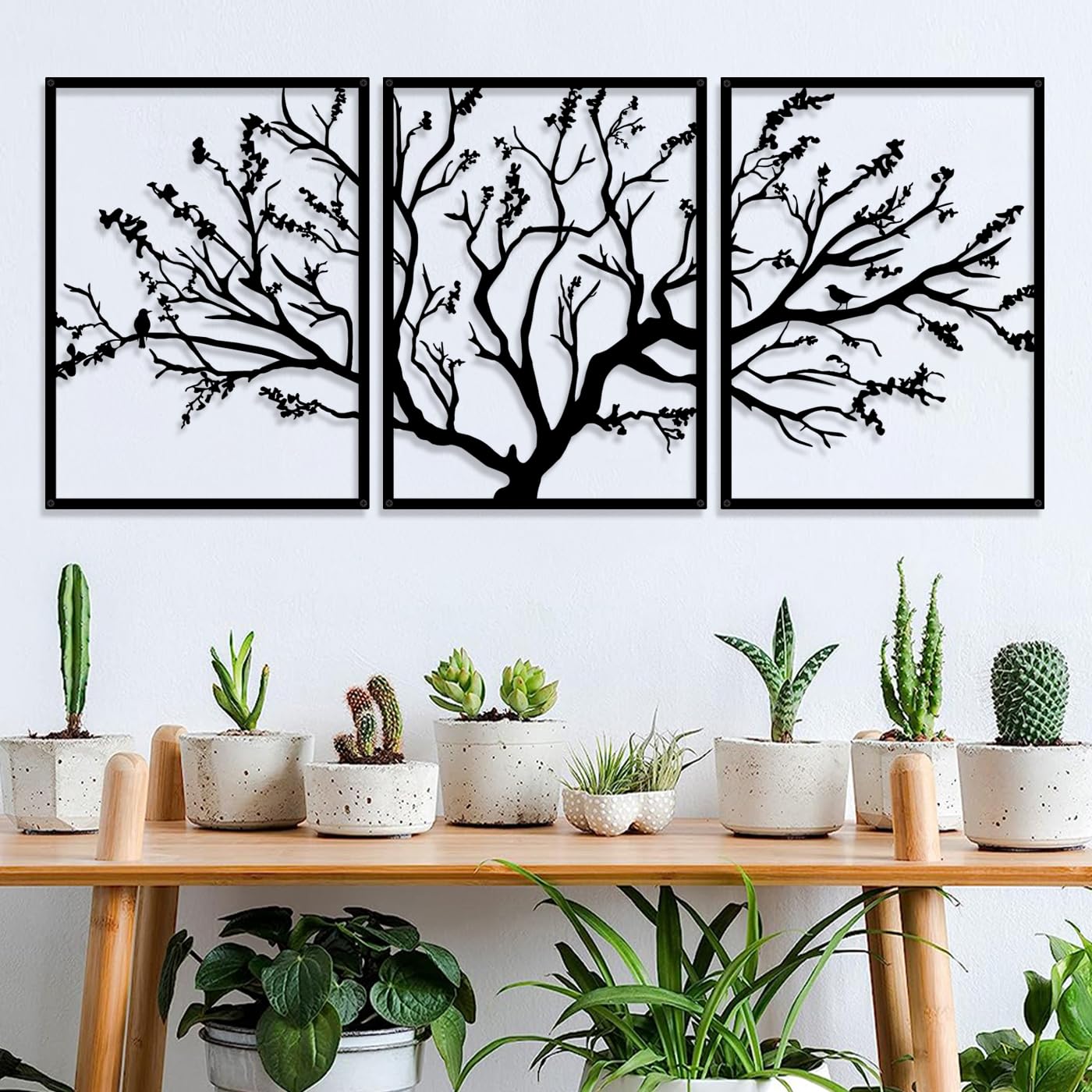 Pduoduo Décoration murale en métal 3 panneaux Ornement branche d'arbre moderne branche d'arbre pour la décoration murale de la maison (53in x 23,6in)