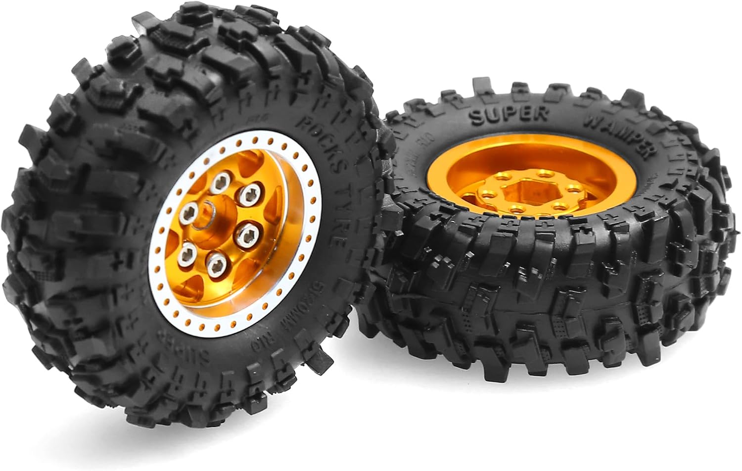 STMU 1.0 Crawler Tires (4pcs) Rubber Mud Terrain Tires with Foam Insert for 1/24 RC Crawler FMS FCX24M Tires ﻿ (Dual-Tone in Gold and Silver)