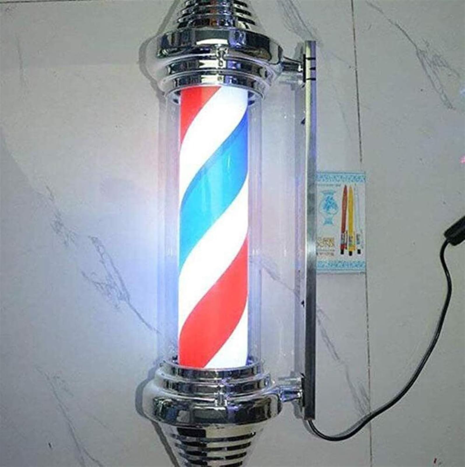 NAKEAH Salón Giratorio, barbería, Cartel Abierto, Poste, Tiras Rojas, Blancas y Azules con luz de Globo Brillante, lámpara montable en Pared