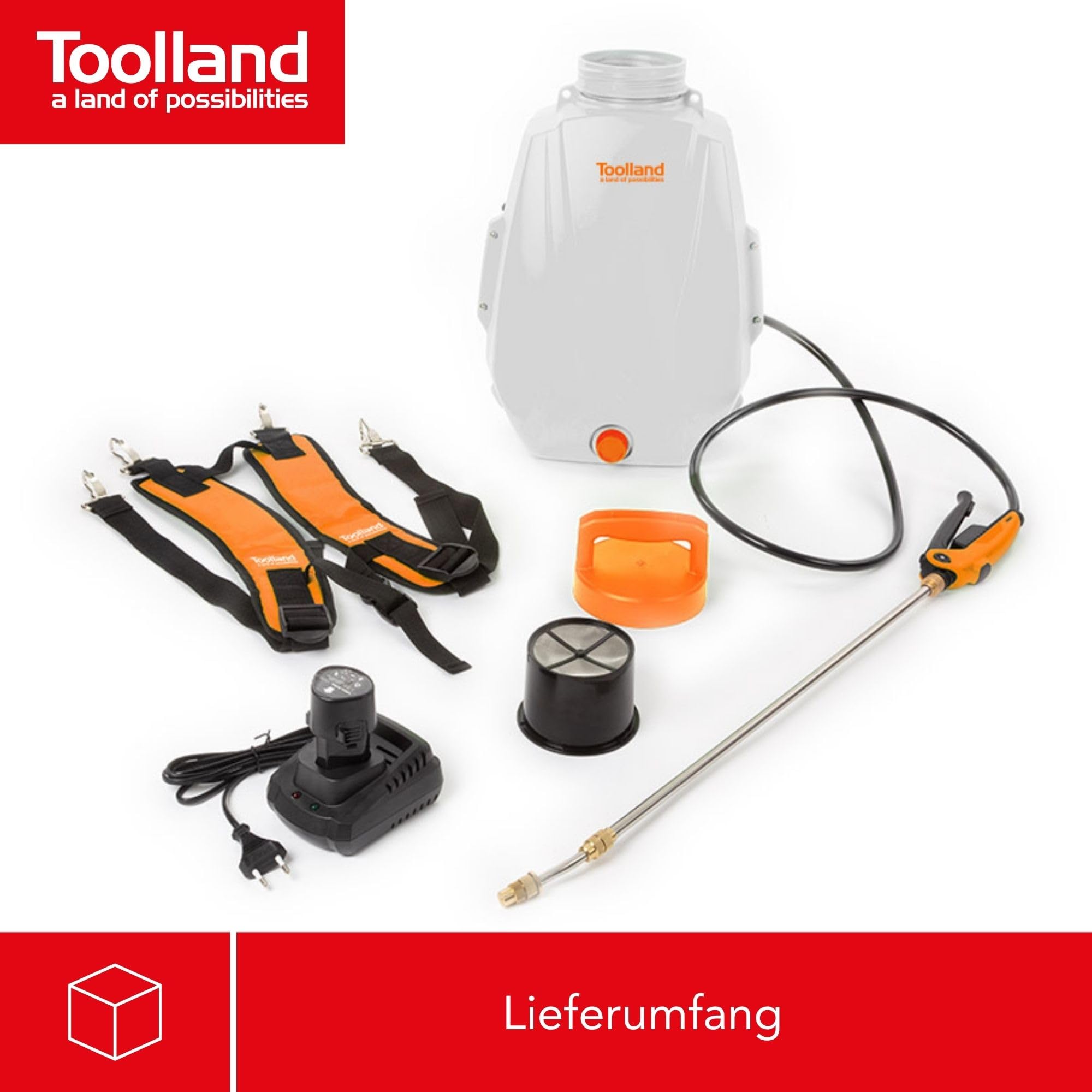 Toolland Elektrischer Rückensprüher 12L, wiederaufladbare Gartenspritze mit Lithium Akku, Teleskoplanze, verstellbare Düse, automatische Pumpe, Pflanzensprüher, Unkrautsprüher