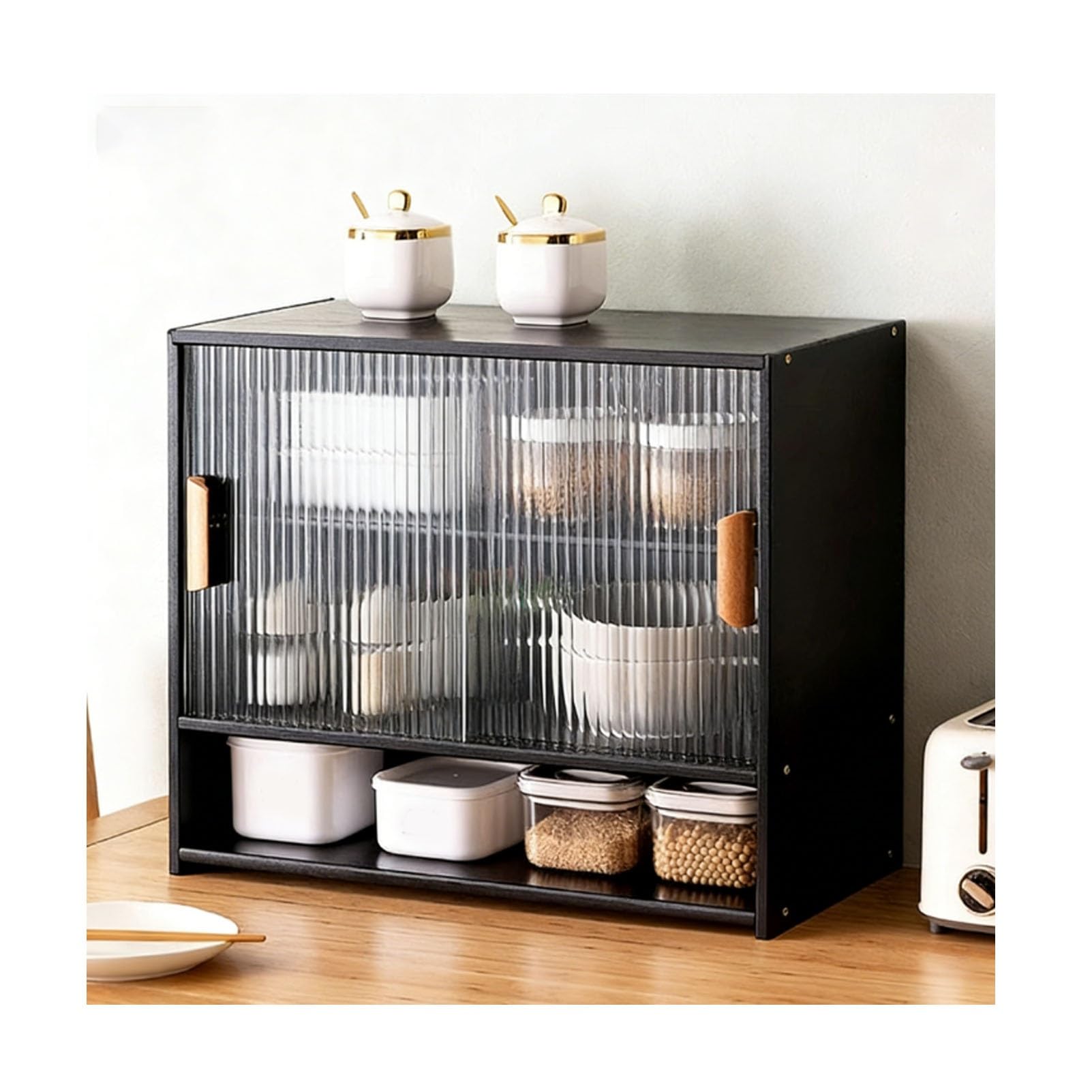 BHGFYXBS Bamboo Kitchen Sto Cabinet With Sliding S Doors Adjustable Pantry Freestanding Dining Room Countertop Unit,Black-55X46X28Cm/22X18X11In,Black-55x46x28cm/22x18x11in