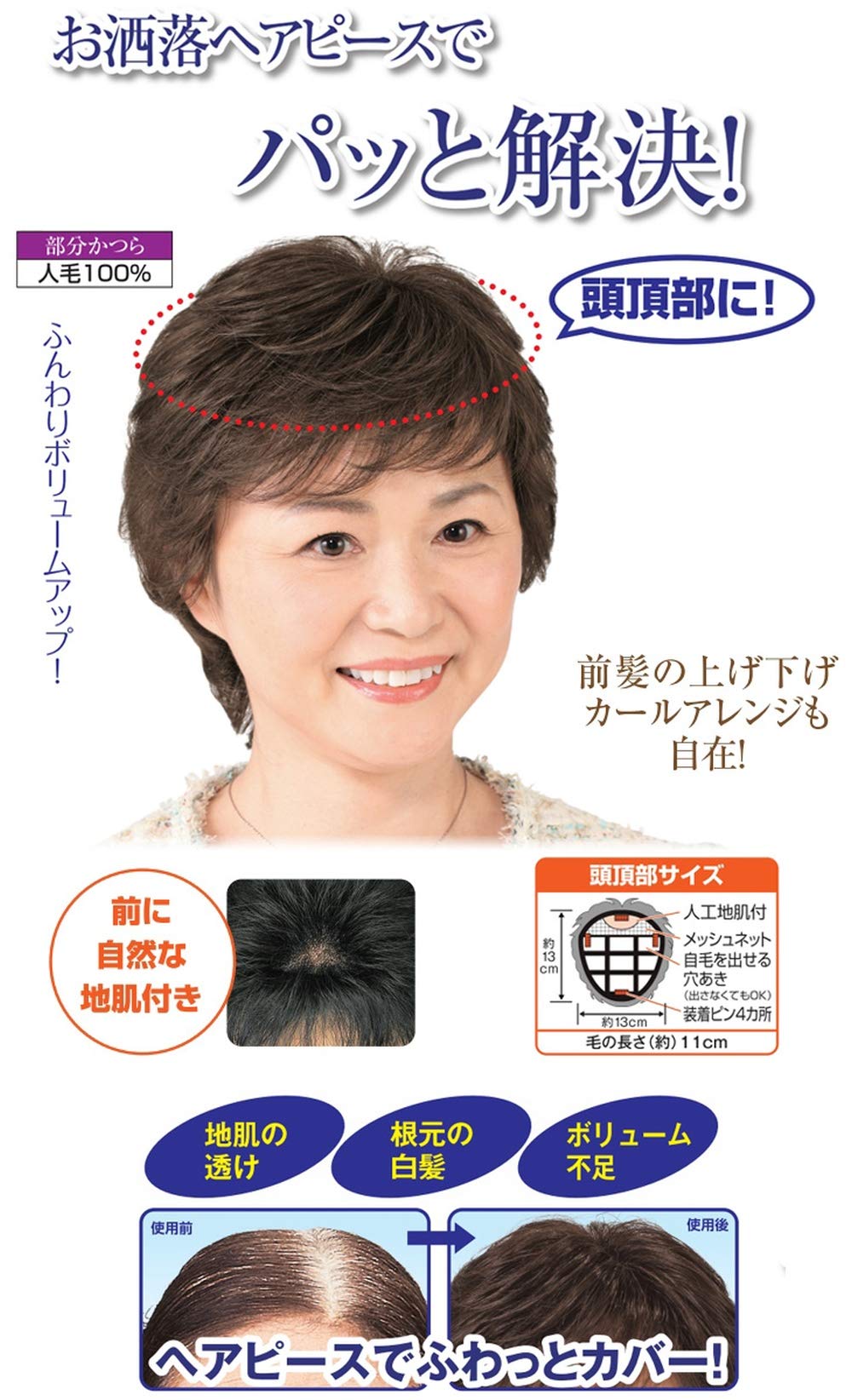 【限定20枚試着用で使用したトップピースを半額でお譲りします】 ご試着用 返品可能 2泊3日 お試し ウィッグ ウイッグ ヘアピース 人毛