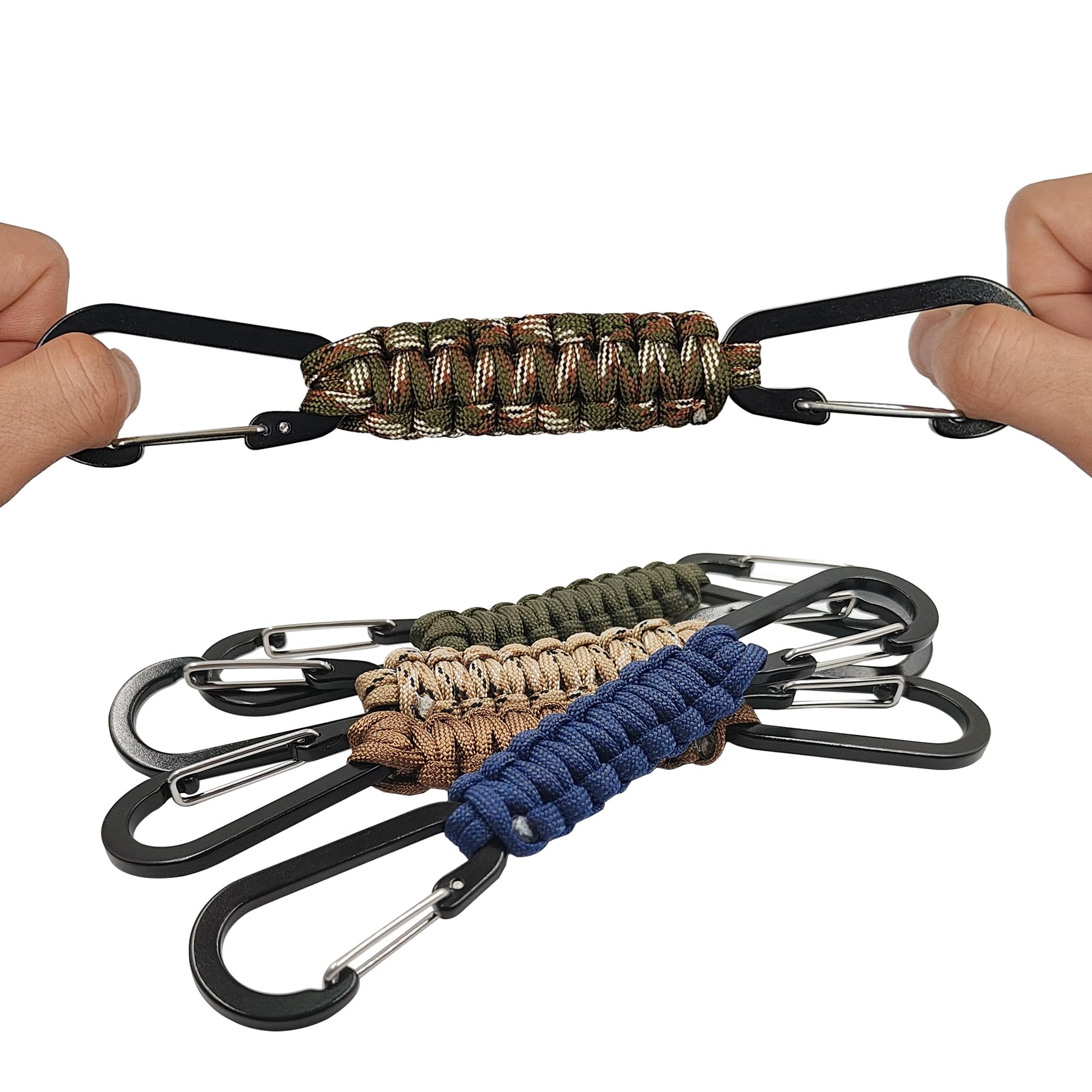 SENHAI 5 moschettoni intrecciati in paracord, a doppia testa, per esterni, per appendere chiavi o bottiglie d'acqua, zaini, campeggio, escursionismo
