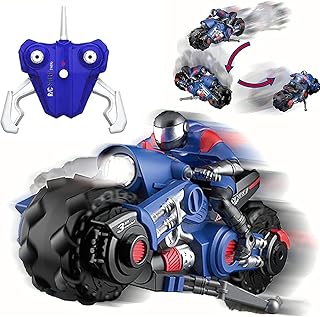 Liberty Imports 2.4Ghz RC Motorcycle Remote Control Stunt Drift Bike Racing Vehicle - 1/10 R/C High Speed Cyclone Motorbike and Riding Figure with 360Â° Spinning Wheels Action (Blue)