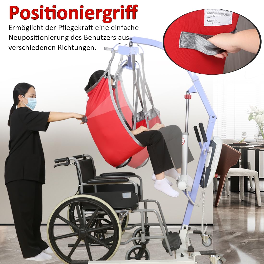 EZ Assistive Patientenlift Sling mit geteiltem Bein und unterem Rücken,Hebegurt für Transfer, Positionierung und Heben, 227kgs Tragkraft (Rot, Mittlere Größe)