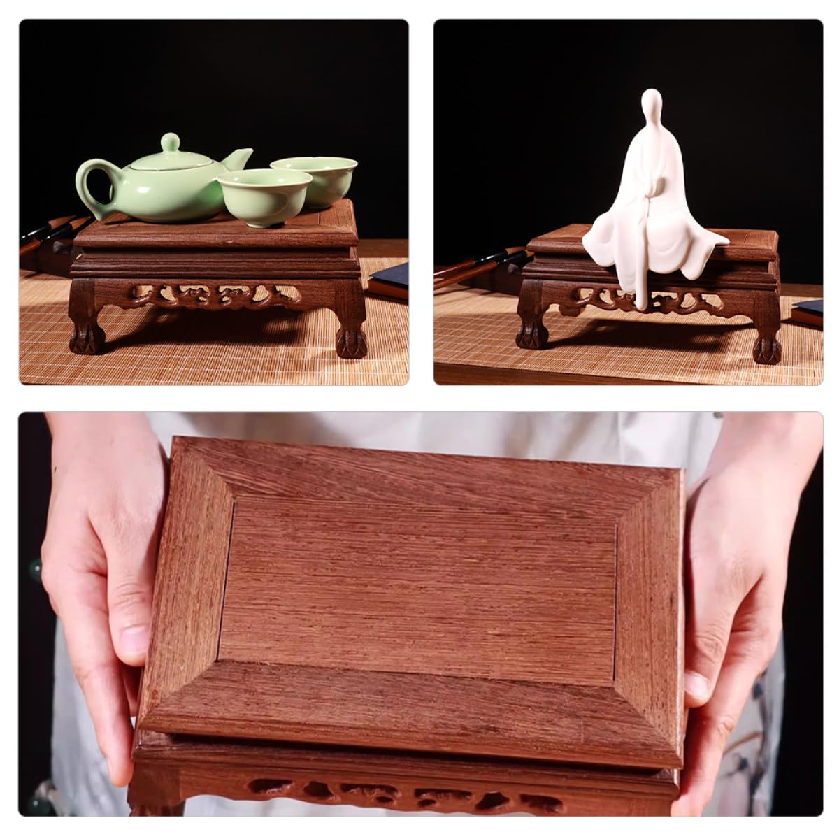 SUPVOX Base Expositora Rectangular de Madera Tallada para Jarrones y Estatuas Budistas Diseño Elegante y Uso Versátil Habitación o Mesa