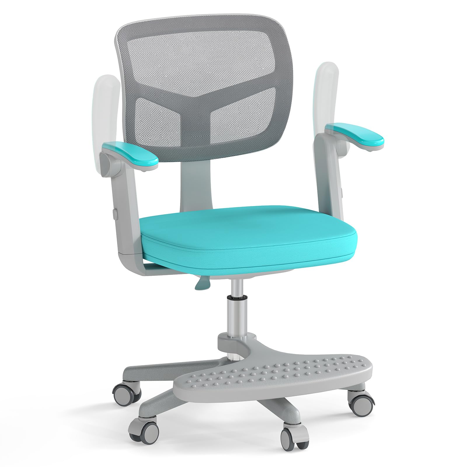 COSTWAY Chaise Bureau Enfant Pivotante avec Hauteur Réglable, Fauteuil Bureau Enfant avec Accoudoirs & Repose-Pieds Réglables, Dossier Ergonomique, Coussin Amovible, Charge 150 kg，3-15 Ans (Vert)