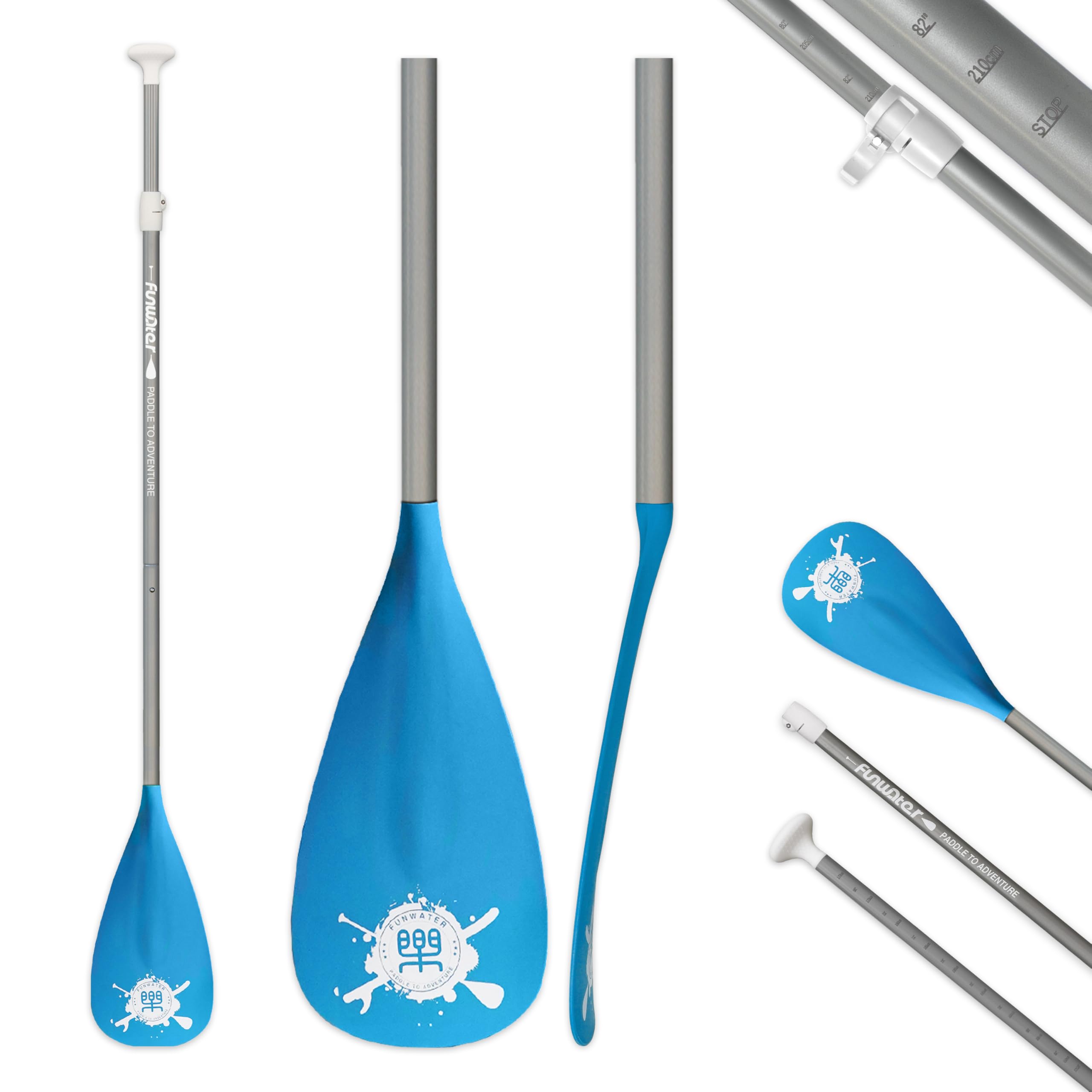 FunWater SUP Paddel – 3 Stück verstellbares Stand Up Paddle Board Paddel – leichtes & schwimmendes Paddelbrett Ruder – langlebig und verstaubar, verstärkte Nylonklingen – effizienter Hub