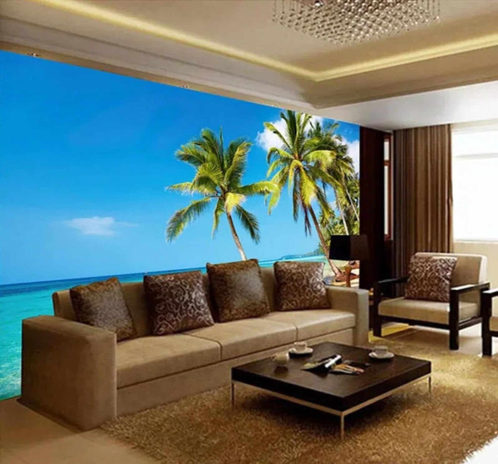 Tzxztt Sun Ocean Beach Coconut Trees Natural Scenery Modern 3D Wallpaper Premium Textured Silk Neutral Tones Material Ideal for Living Room Bedroom-300cm×210cm
