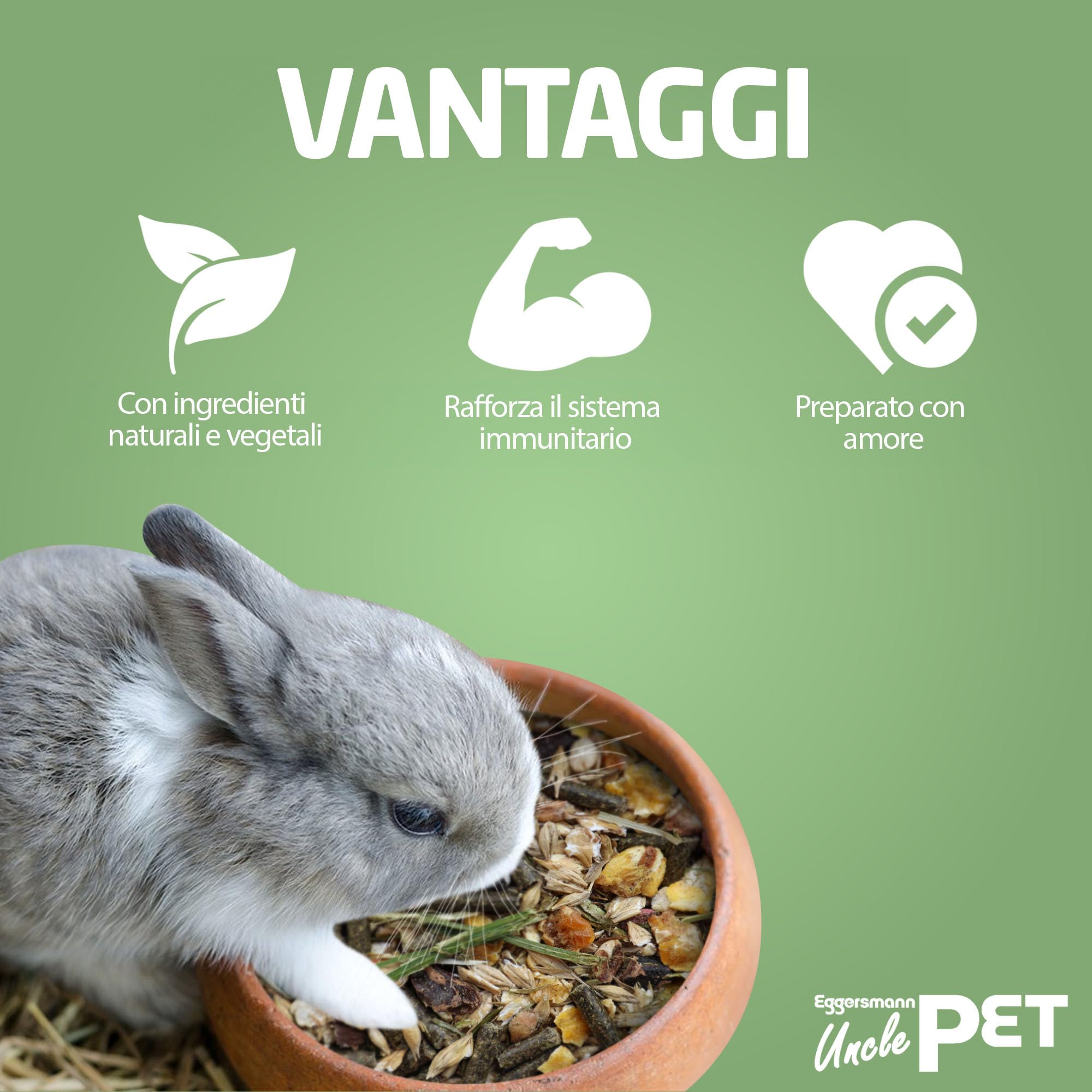 Eggersmann Uncle Pet - Muesli Premium per Conigli Con Erbe e Carote - Cibo 2,5 kg in Secchio - Accessori per Conigli