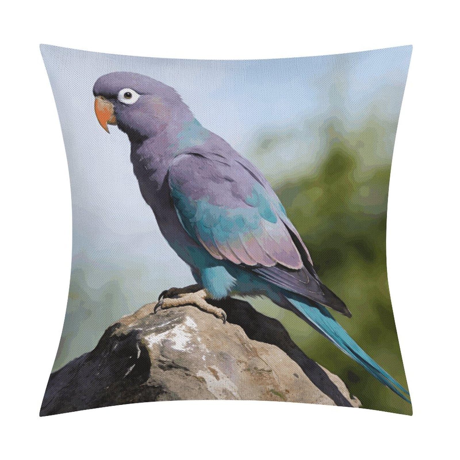 LZQPOEAS Parrot Throw Pillow Covers, Waterproof Faux Linen Pillow Cases with Invisible Zipper, Decorative Square Cushion Covers for Sofa Couch Living Room Bedroom 18x18 Inch