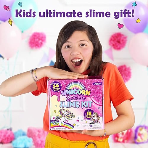 Miniatura 8 de Original Stationery Kit de slime con purpurina de unicornio, juego de 50 piezas, 18 tazas prefabricadas, kit de bricolaje con cuentas de espuma