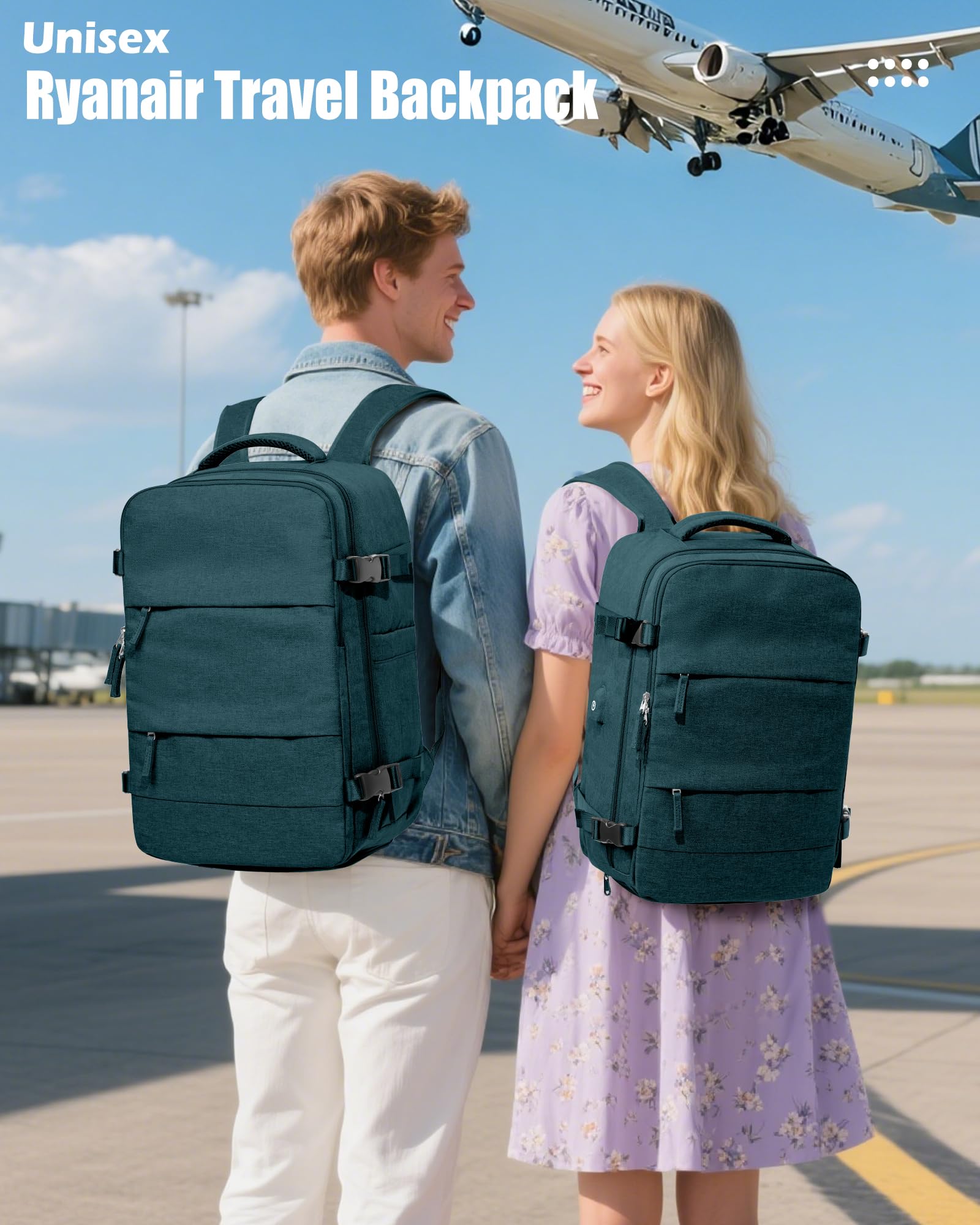 SZLX Zaino Ryanair 40x30x20 Sottovuoto Zaino da Viaggio 40x30x20 Wizzair Donna da escursionismo sportivo impermeabile Zaino Casual Laptop da 14 Pollici con porta di ricarica USB Scomparto per Scarpe