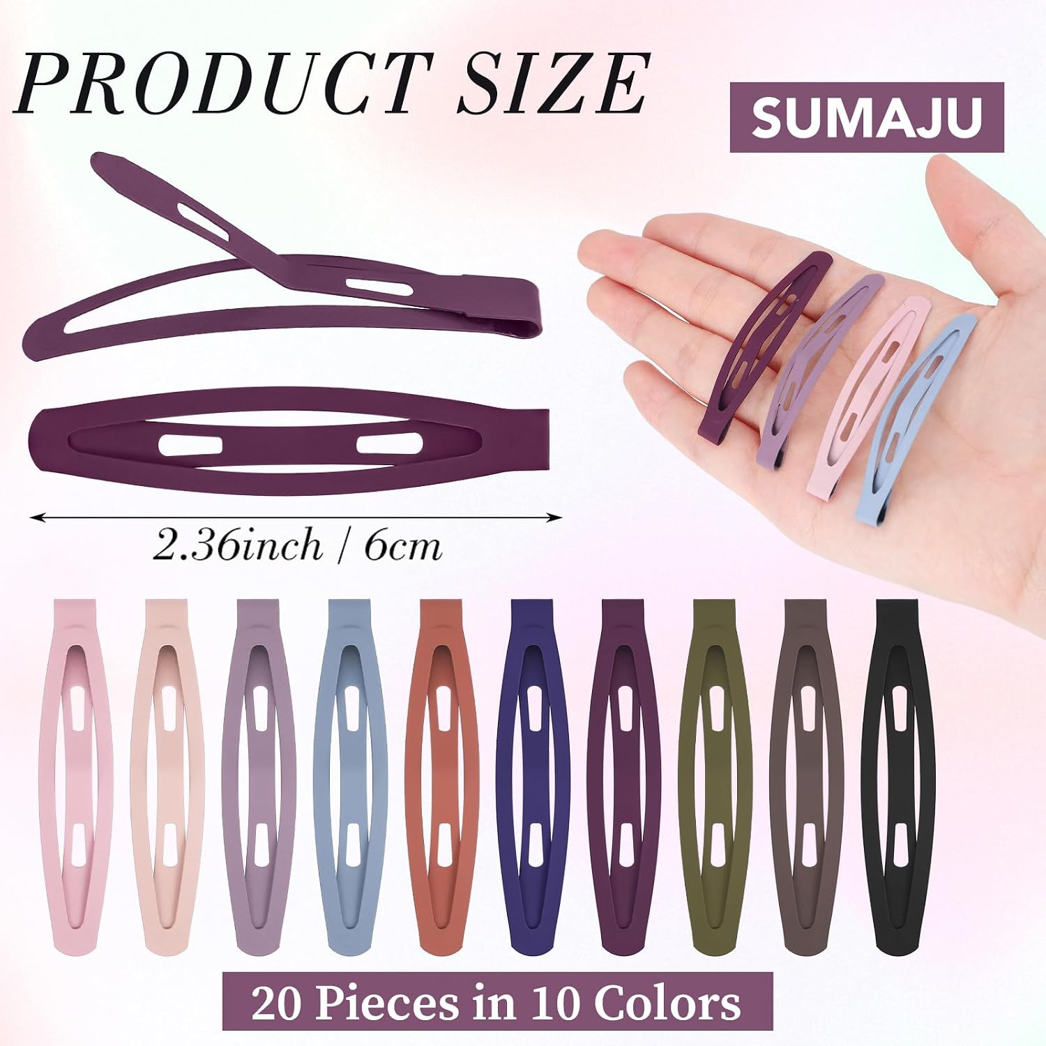 20 Pcs Snap Hair Clips for Women Girls, 2.36 Inch Metal No Slip Matte 10 Colors Barrettes for Short Long Thin Thick Hair Accessories for Daily Wear Party Birthday Gifts