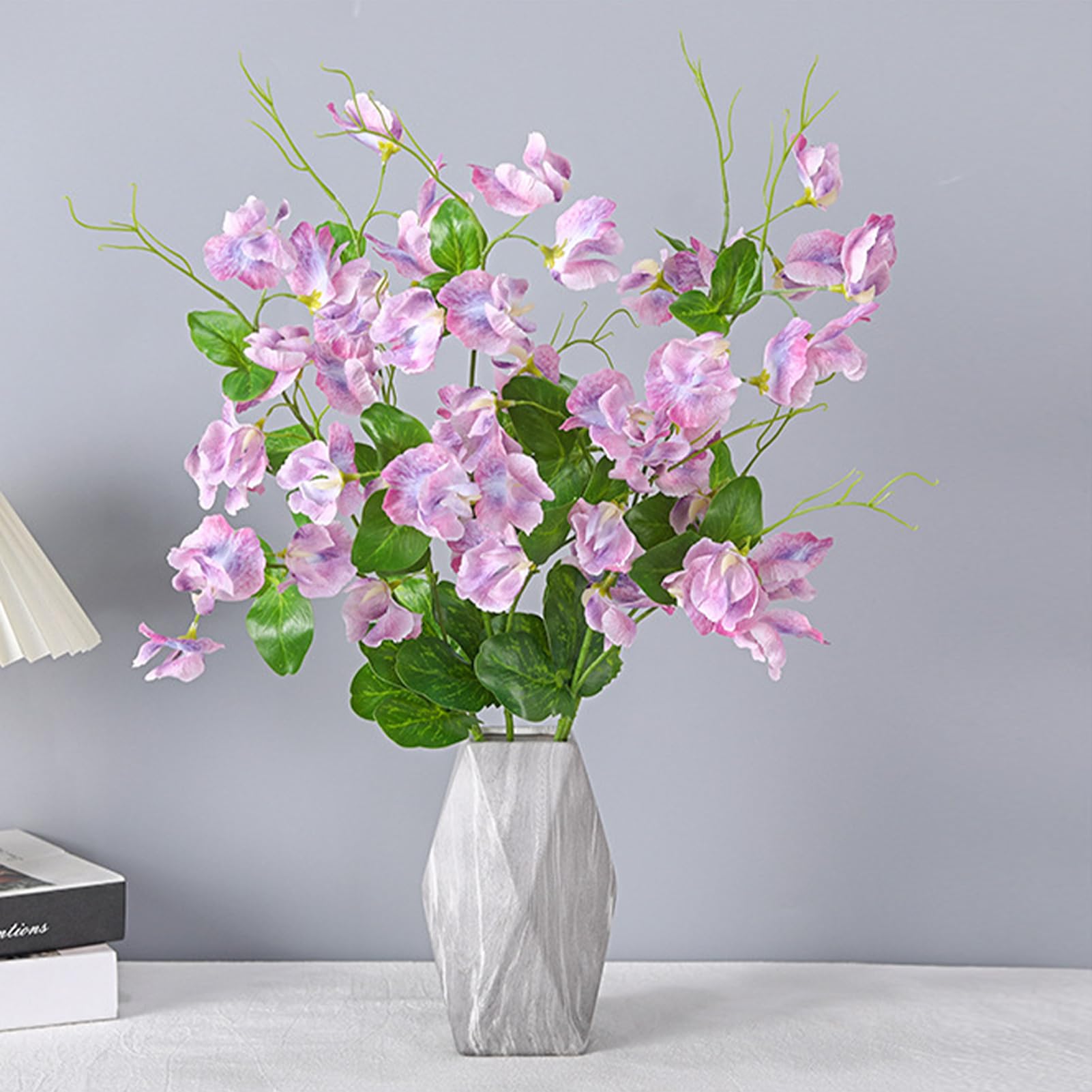 belupai 3pcs Artificial Pea Flowers, 21.7in Long Stem Fake Silk Sweet Pea Blossom Flowers Branches Faux Pea Flowers Bouquets for Wedding Party Home Room Decoration(Purple)