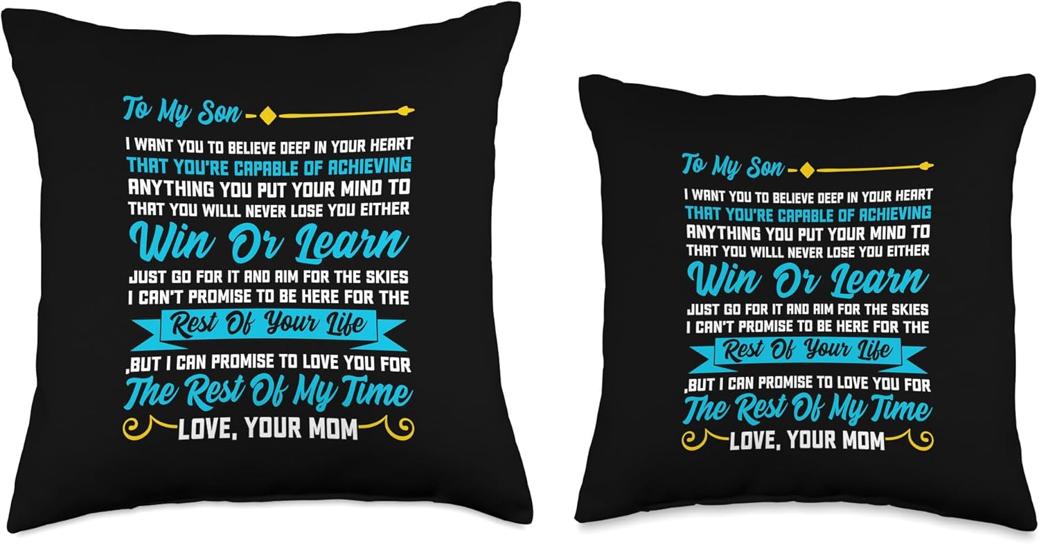 Dear Son Gifts To My Son from Mom Mother Cute Funny Kid Boy Throw Pillow, 18x18, Multicolor