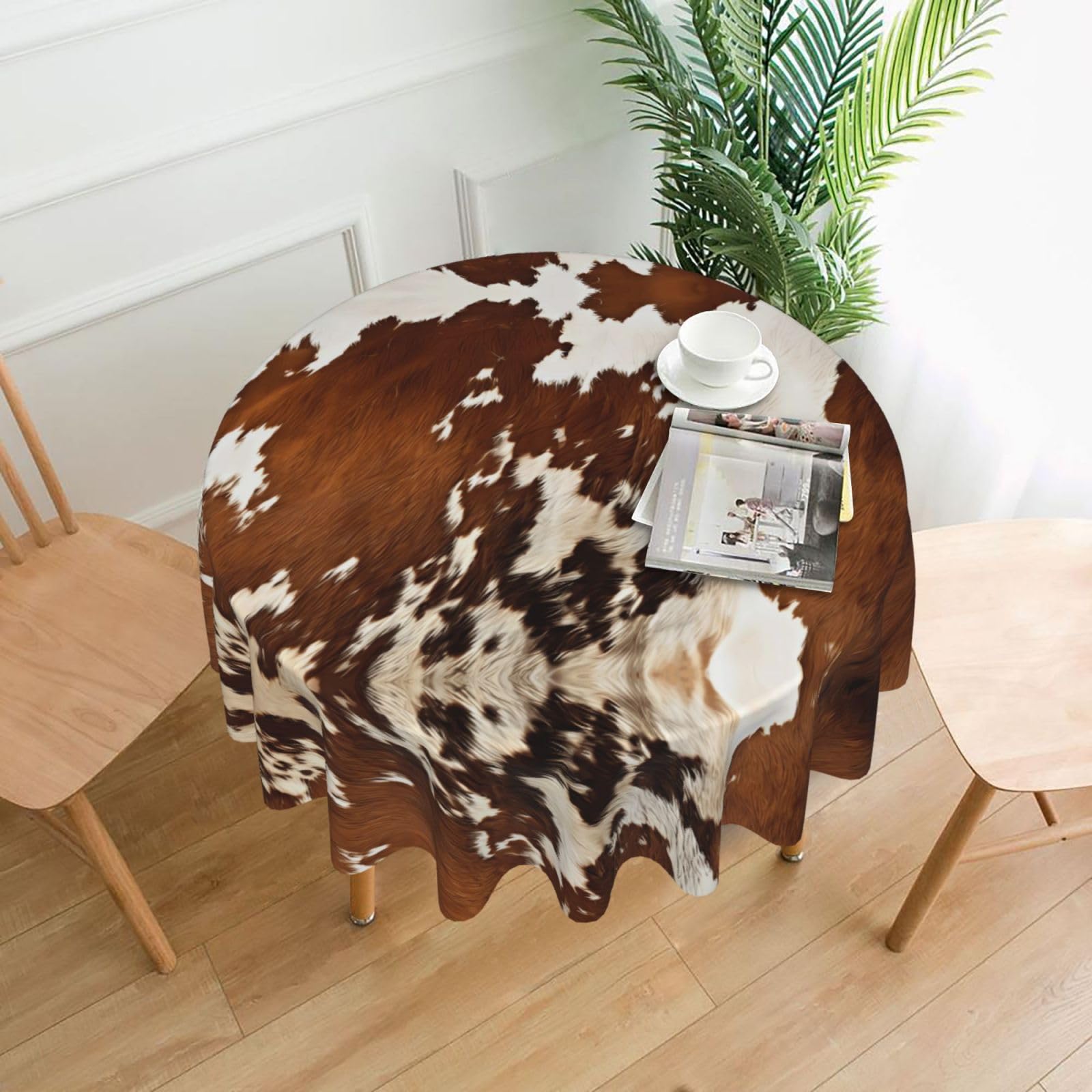 hhxvcv Red And White Cowhide Round Tablecloth – Dining Table Cover