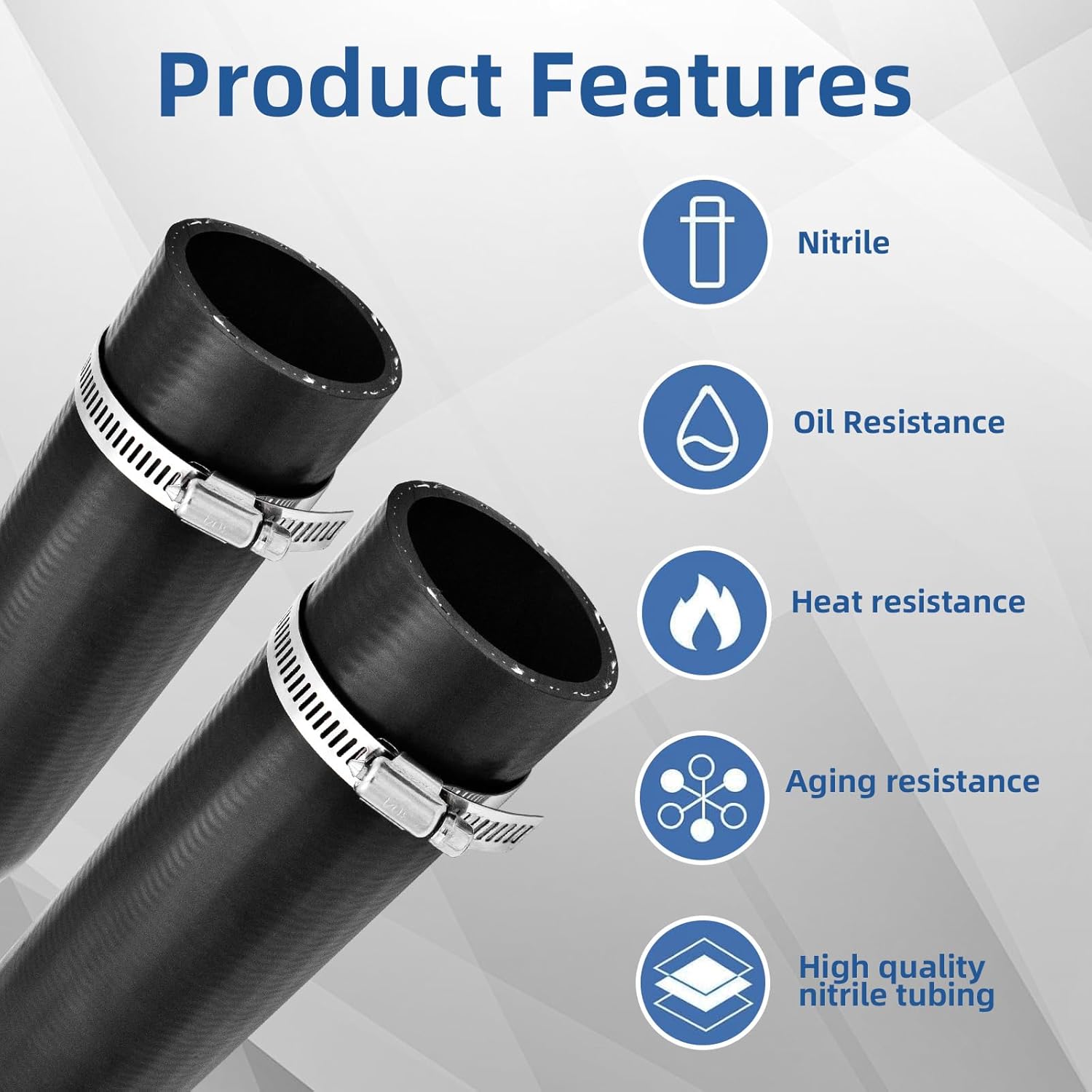 2 1/4 inch Gasoline Fuel Filler Neck Hose With 4 Clamps, 15 7/8" Length Reinforced Gas Tank Hose (45 Degree, 2.25" ID)