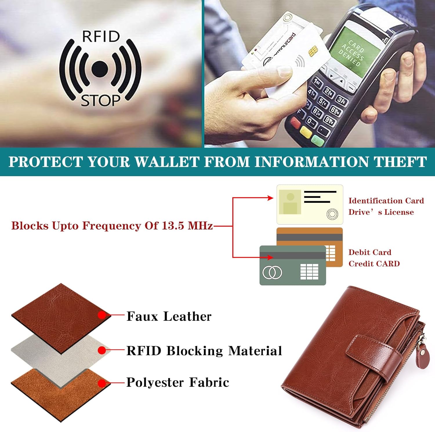 FALAN MULE Small Wallet for Women Leather Bifold Compact RFID Blocking Small Womens Wallet Purse
