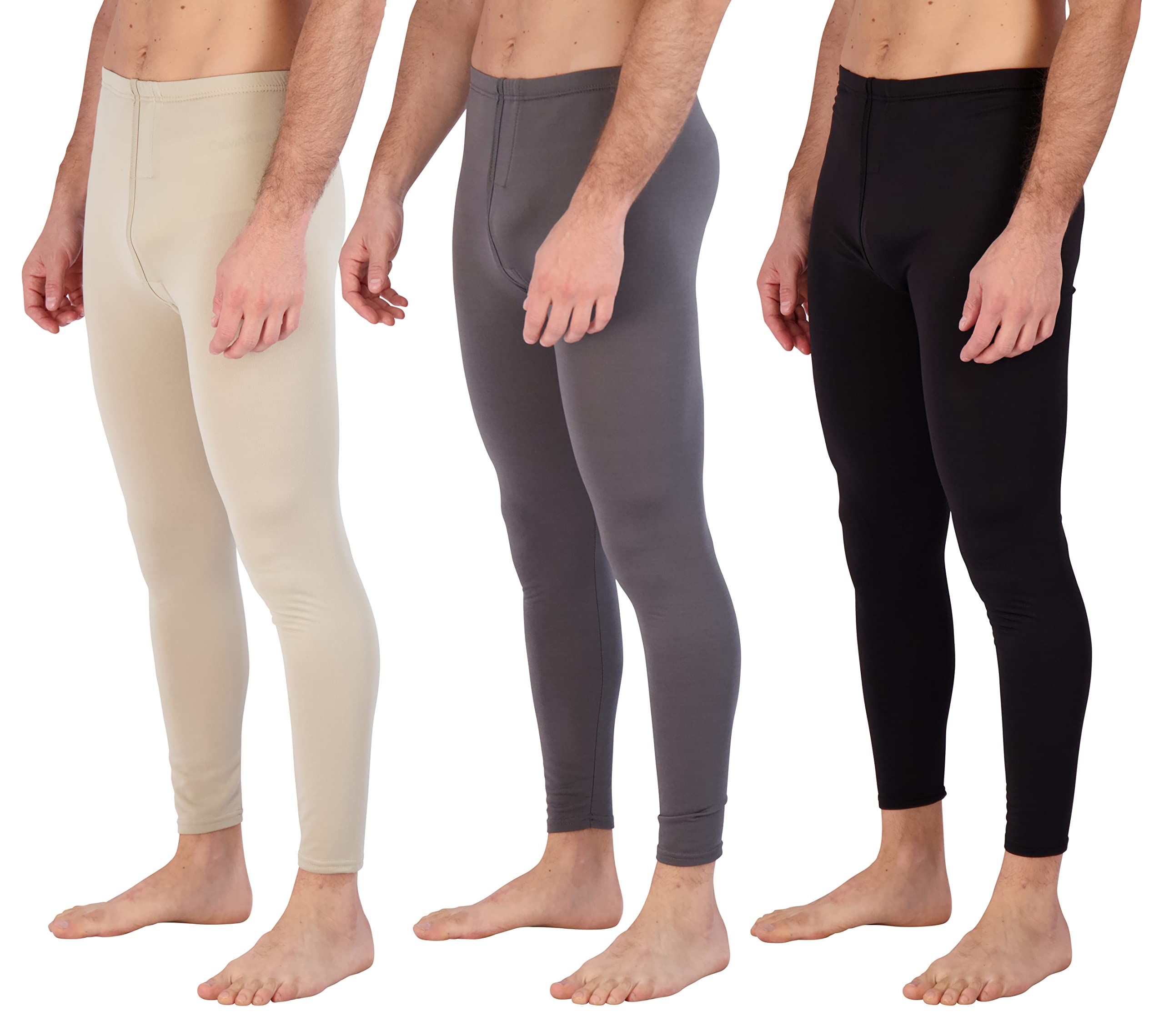 real essentials3 Pack:Mens Thermal Underwear Base Layer Fleece Lined Fly Long Johns Bottom Pants Warm Long Johns Compression Underpants Cold Tights Leg Warm termicos Hombre Leggings Training Tights Snow- Set 8, M