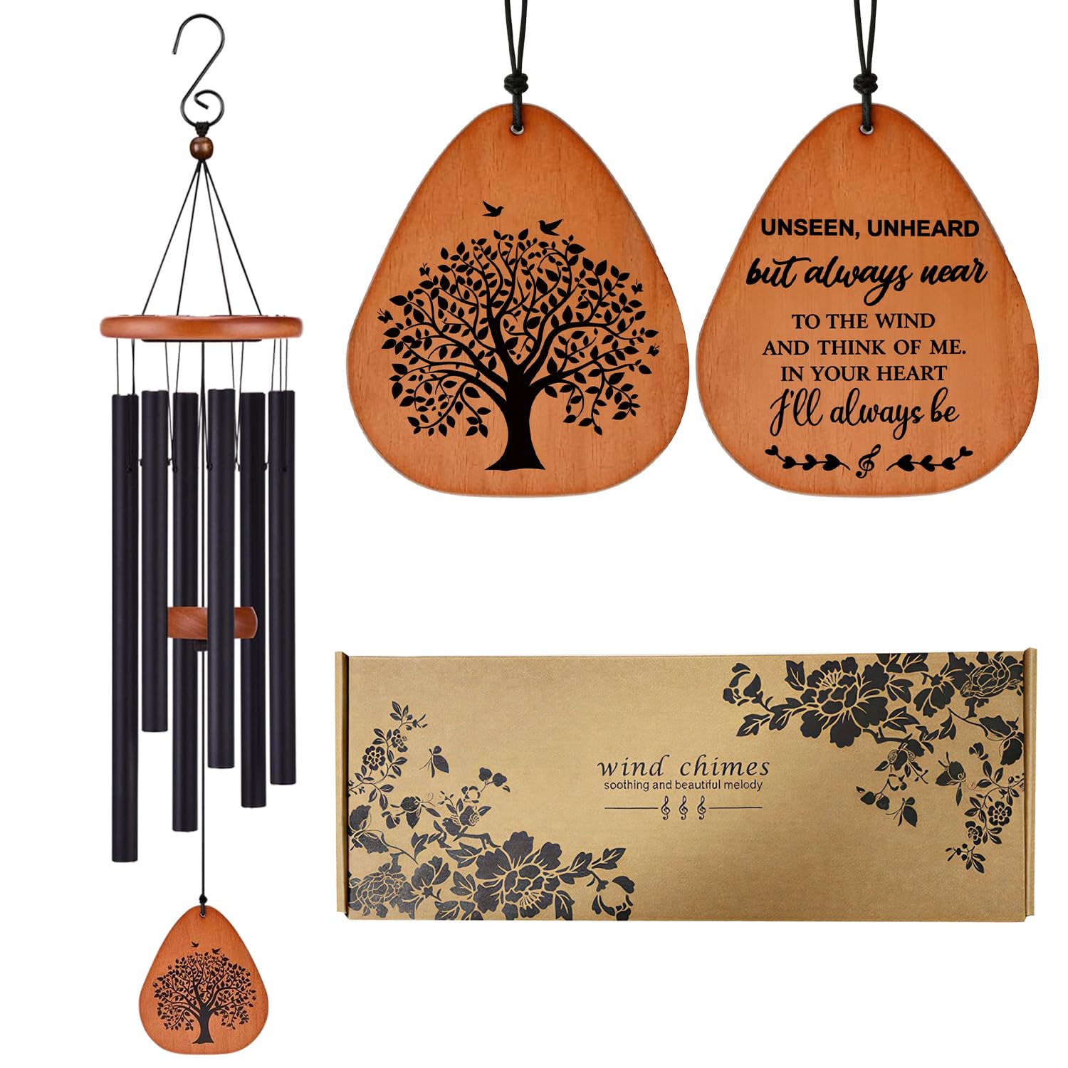 Sympathy Gifts for Loss of Loved One, Memorial Wind Chimes for Loss of Loved One, Large Deep Tone Bereavement Wind Chimes with 6 Tubes, Memorial Gifts for Garden Patio Home Decor