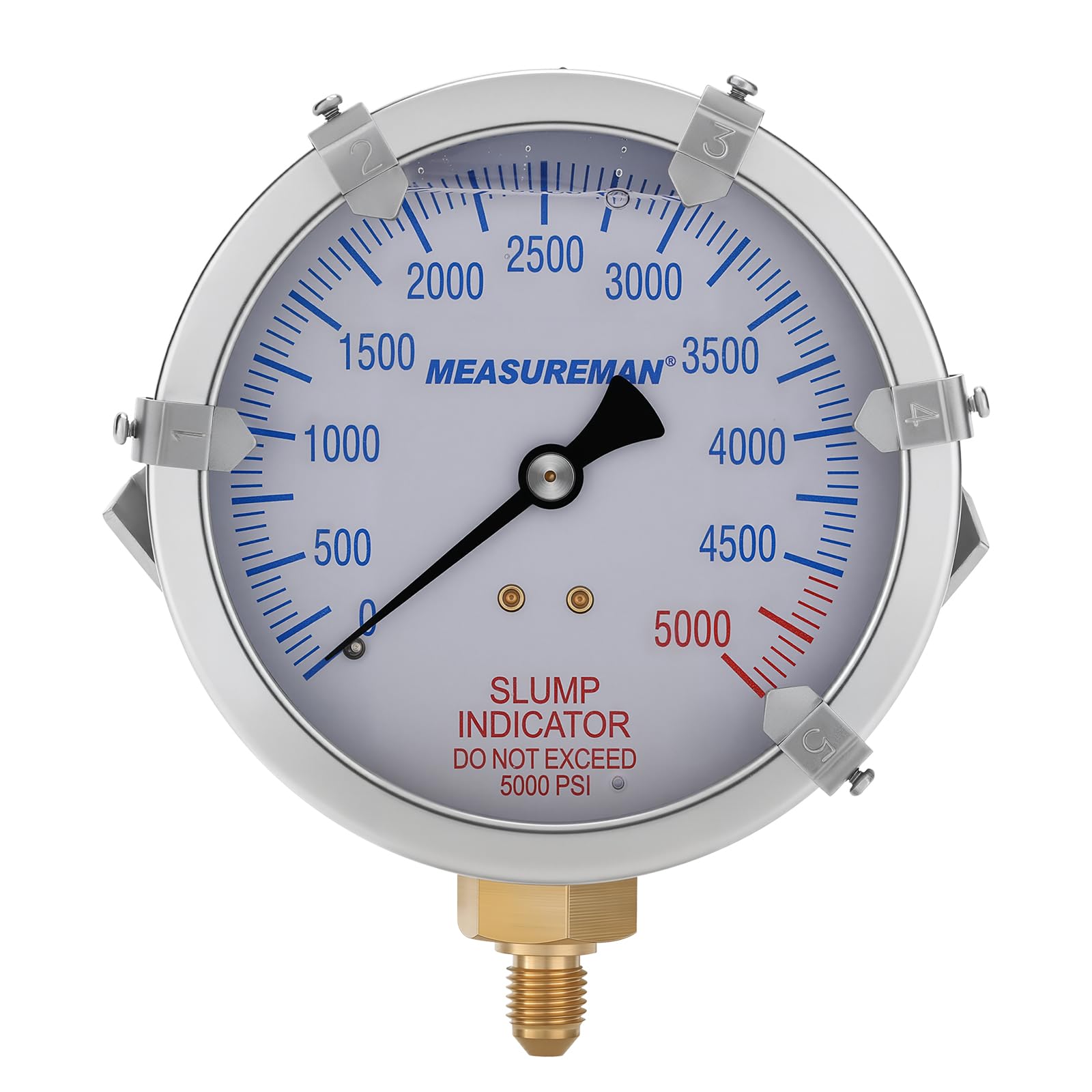 MEASUREMAN Indicador de caída de bomba de hormigón, esfera de 4 pulgadas, 0-5000 PSI con 5 punteros de objetivo ajustables, relleno de glicerina, caja de acero inoxidable 304, montaje inferior 7/16
