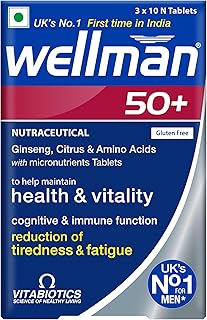 Wellman 50+ Multivitamin Tablets for Men Aged 50+ | Ginseng, Citrus & Amino Acids | Support Health & Vitality | Boost Cogn Price In India