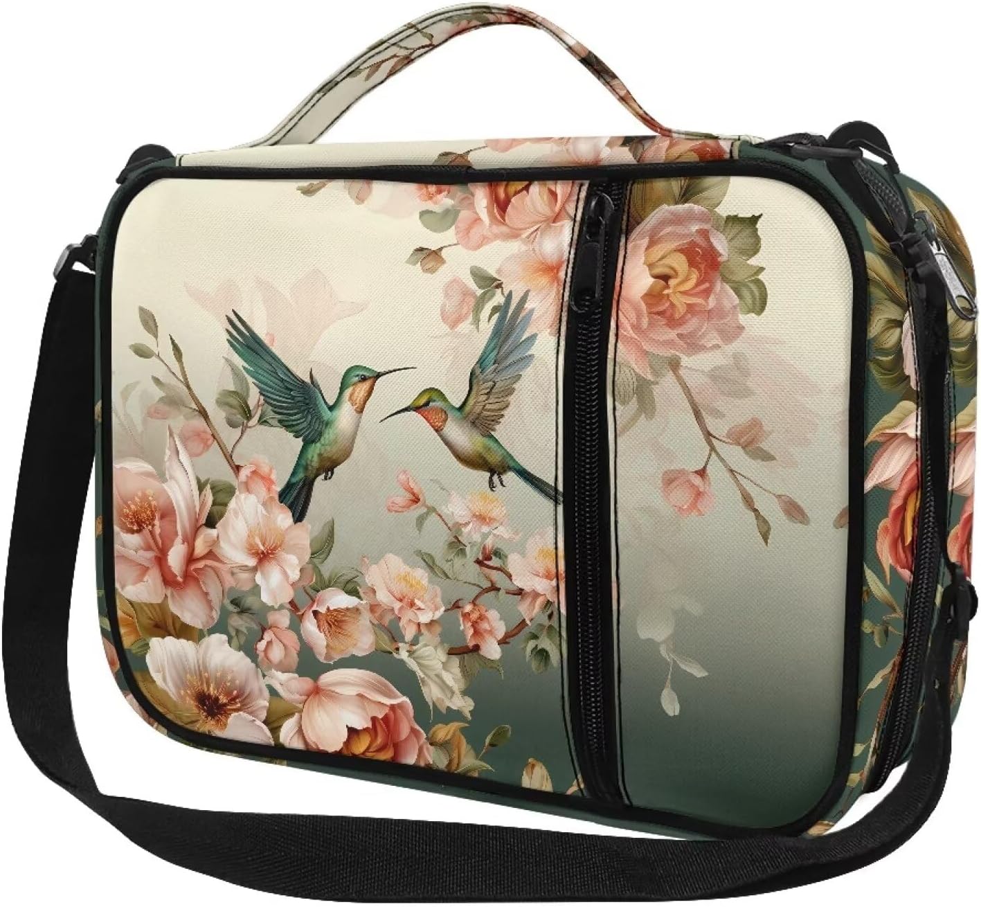 Hummingbird Floral Bible Cover for Women Men Large Bible Carrying Book Case with Durable Handle & Multi-Pockets Organizer Church Tote Catholic Christian Gifts for Study Bible Protective Bag