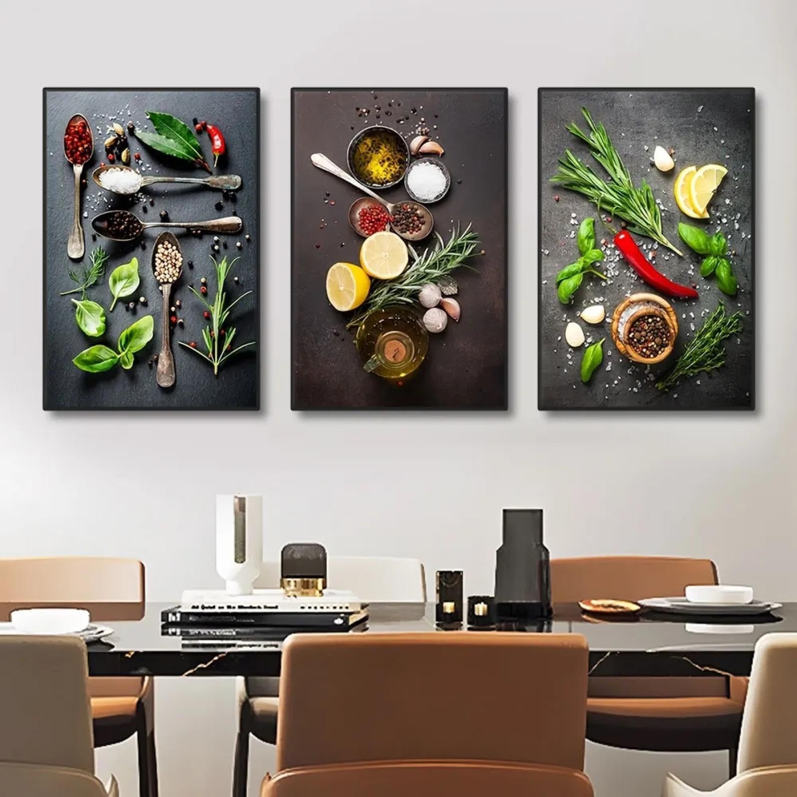 LZJAGXX 3 szt. Motyw kuchenny mieszanka ziół i przypraw płótno sztuka plakat impresjonistyczna sztuka dekoracja obraz do jadalni sztuka ścienna dekoracja 55 x 75 cm x 3 bez ramy